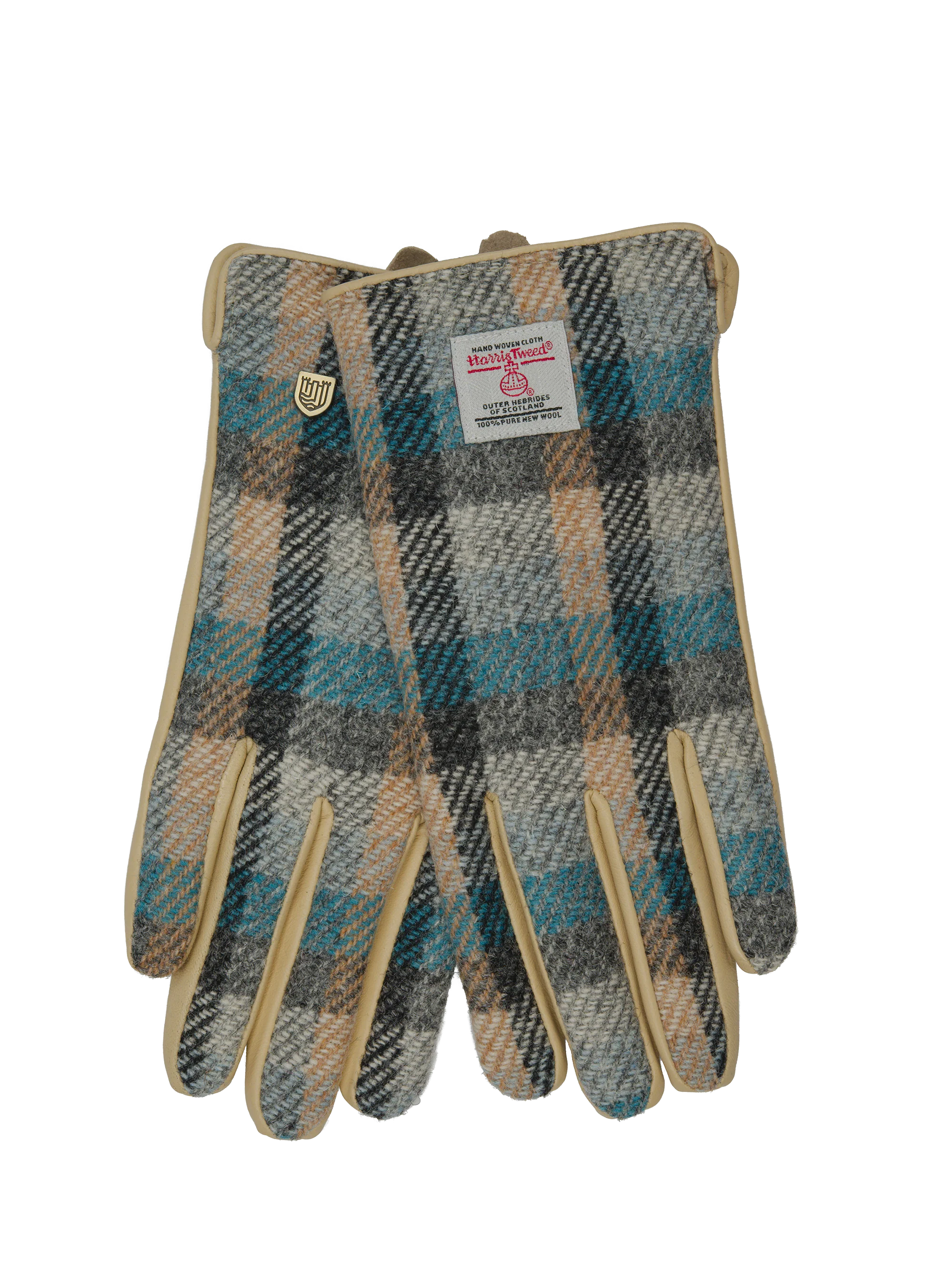 Harris Tweed Ladies Gloves - Islander Check (Cream Leather) (ISL) - Image 2