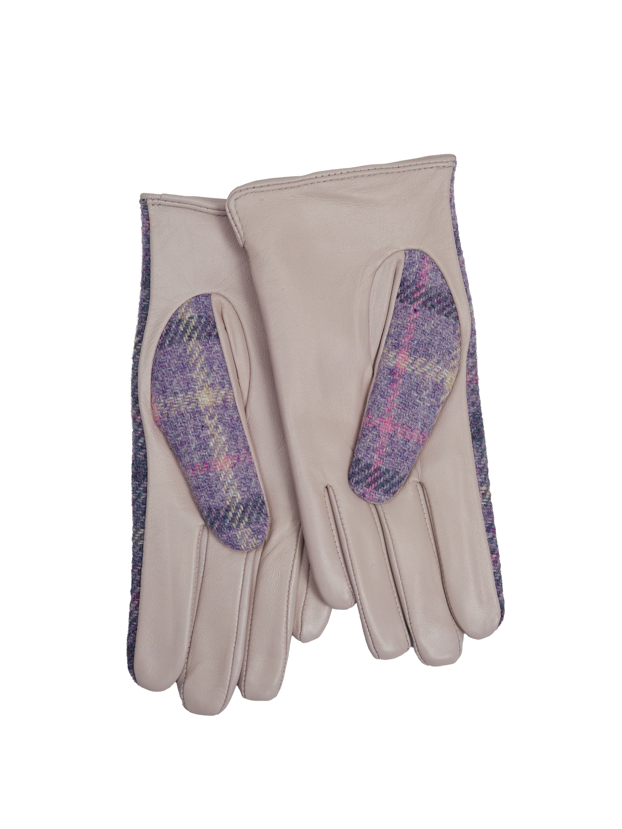 Harris Tweed Ladies Gloves - Purple Tartan (Pale Pink Leather) (ISL) - Image 2