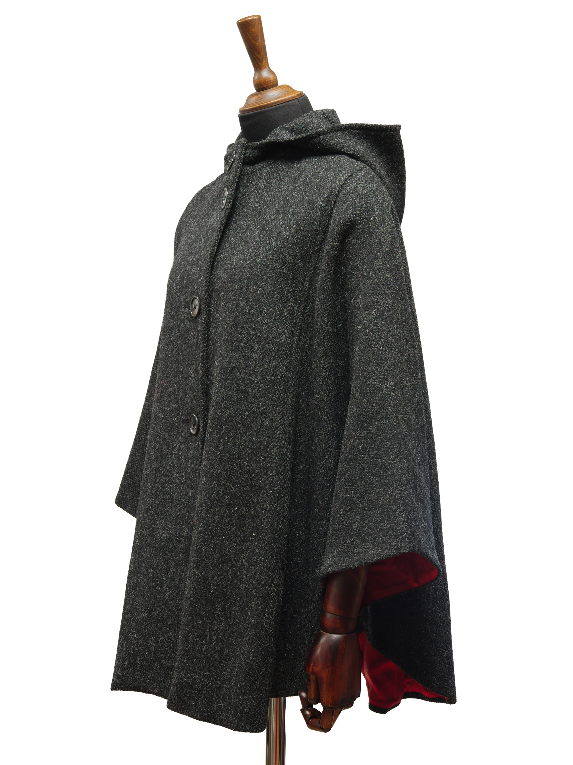 Harris Tweed Ladies Hooded Cape - Dark Charcoal Herringbone - Image 3