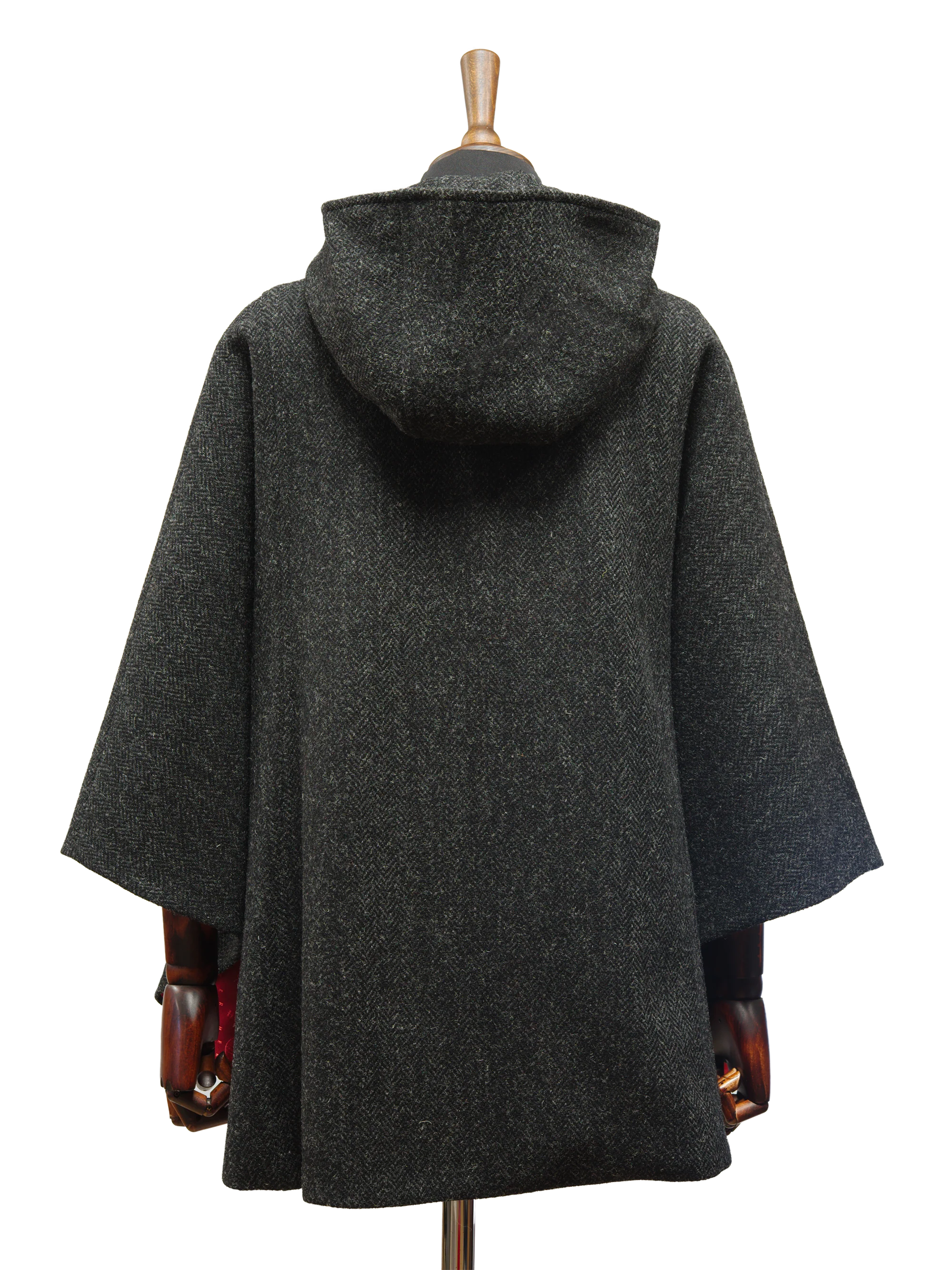 Harris Tweed Ladies Hooded Cape - Dark Charcoal Herringbone - Image 4