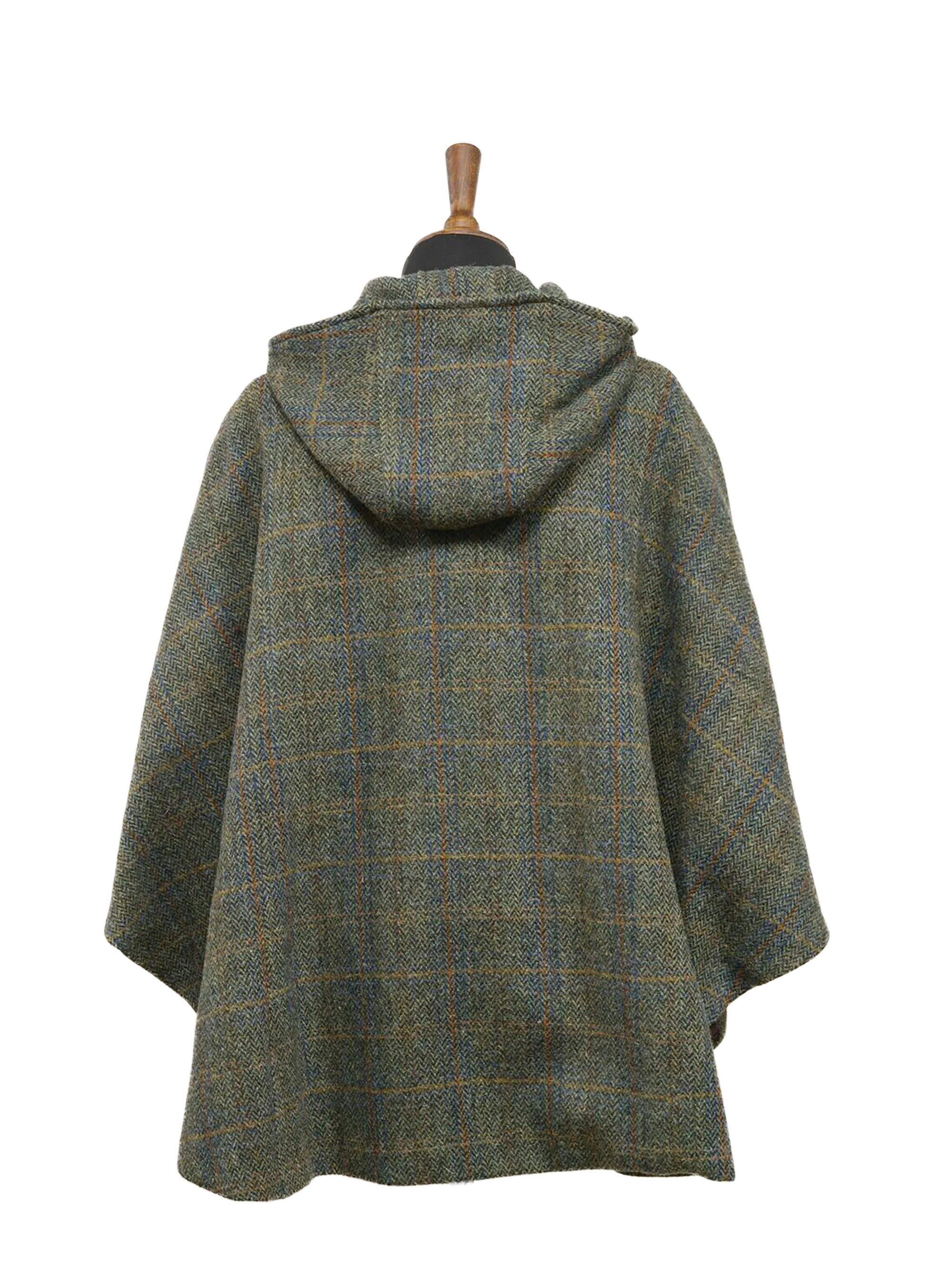 Harris Tweed Ladies Hooded Cape - Green Herringbone With Overcheck - Image 5