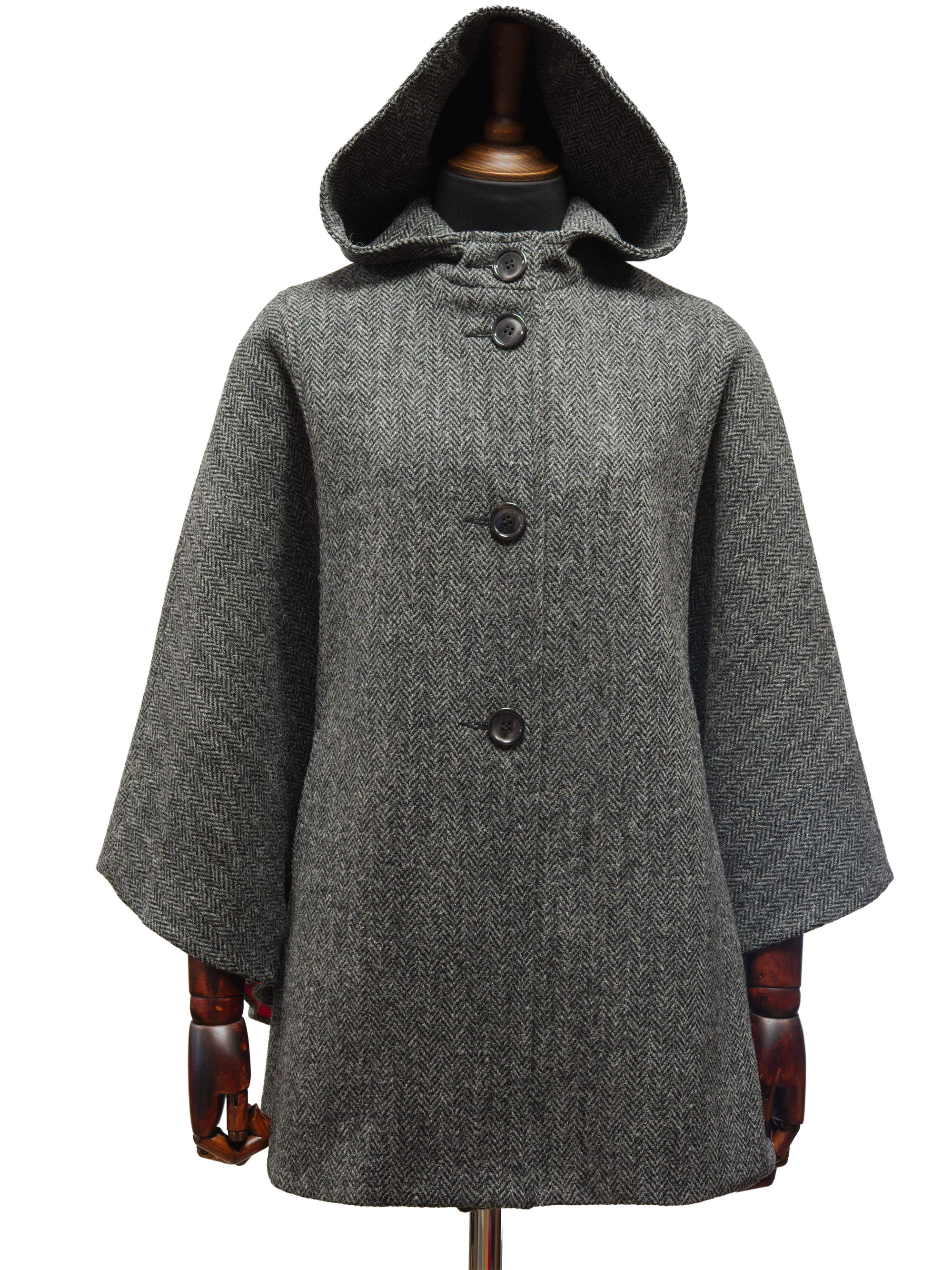 Harris Tweed Ladies Hooded Cape - HB64 Black/Grey Herringbone