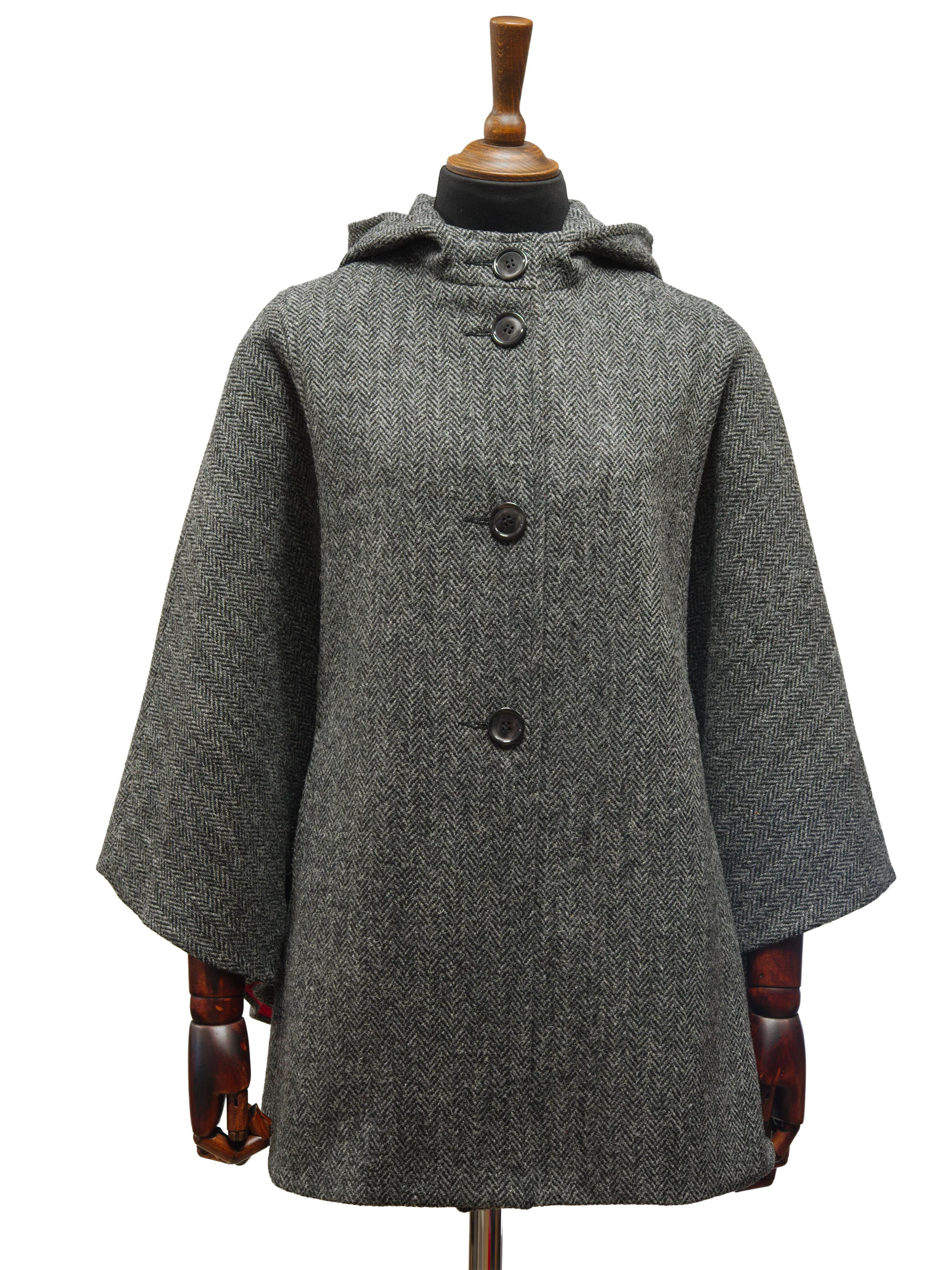 Harris Tweed Ladies Hooded Cape - HB64 Black/Grey Herringbone - Image 2