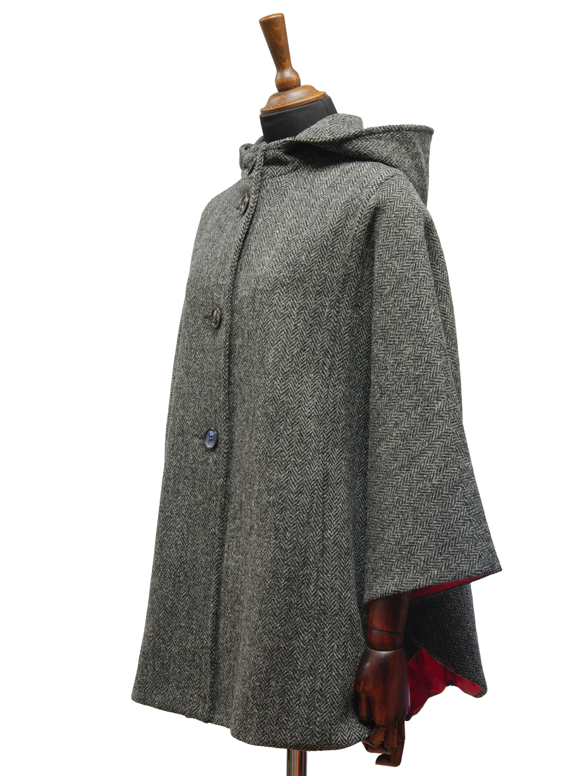 Harris Tweed Ladies Hooded Cape - HB64 Black/Grey Herringbone - Image 3