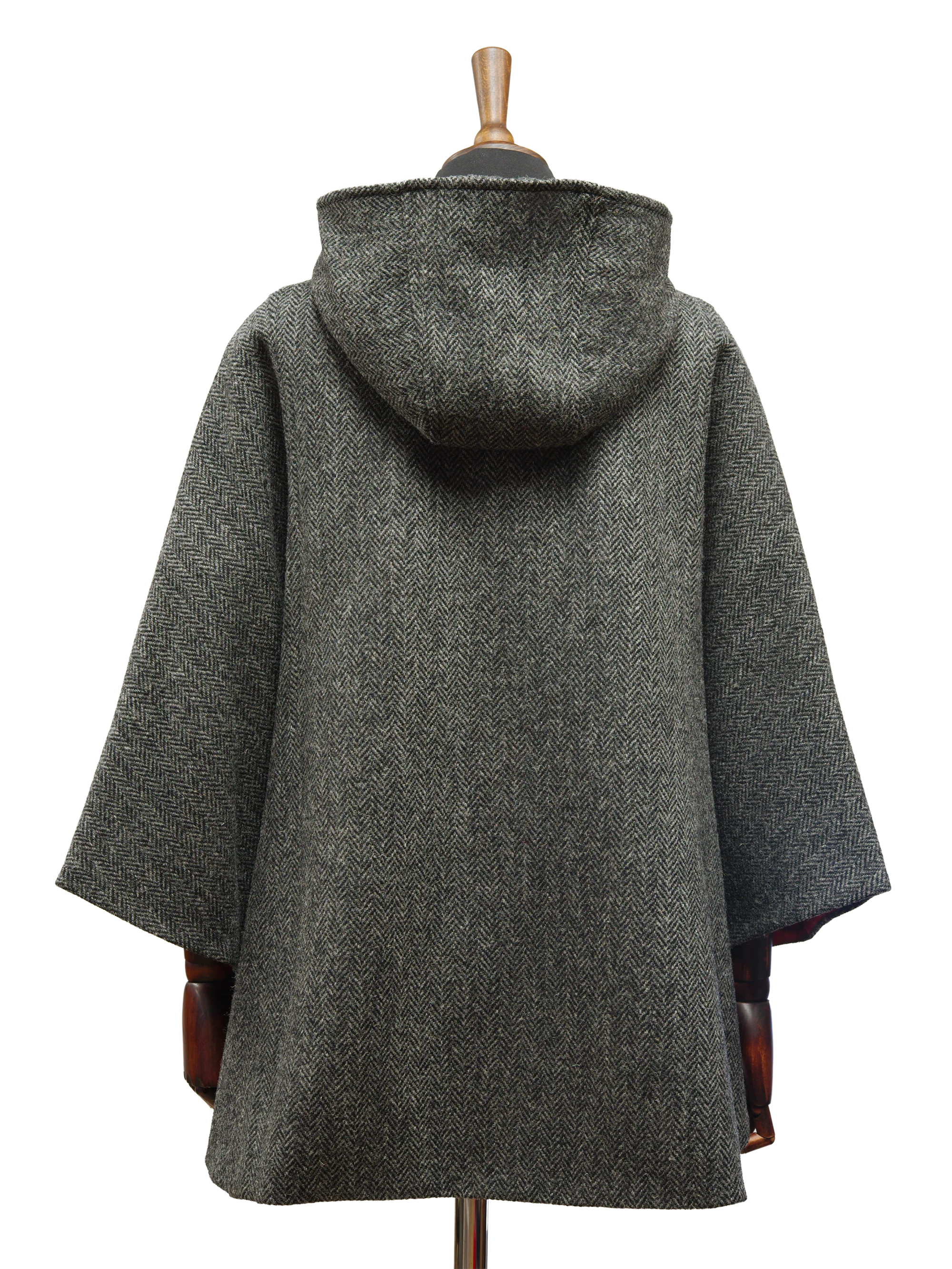 Harris Tweed Ladies Hooded Cape - HB64 Black/Grey Herringbone - Image 4