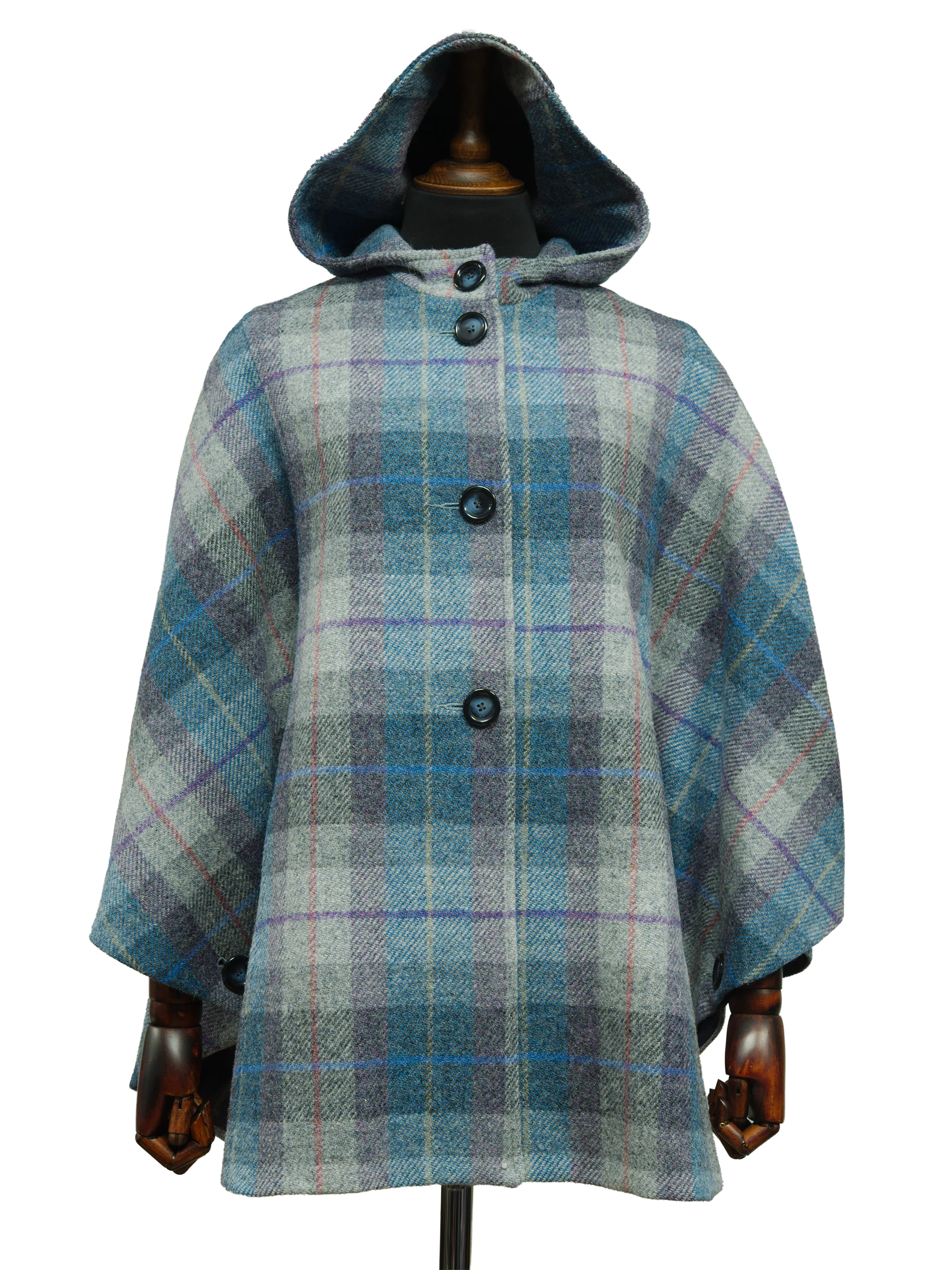 Harris Tweed Ladies Hooded Cape - Lavender Check
