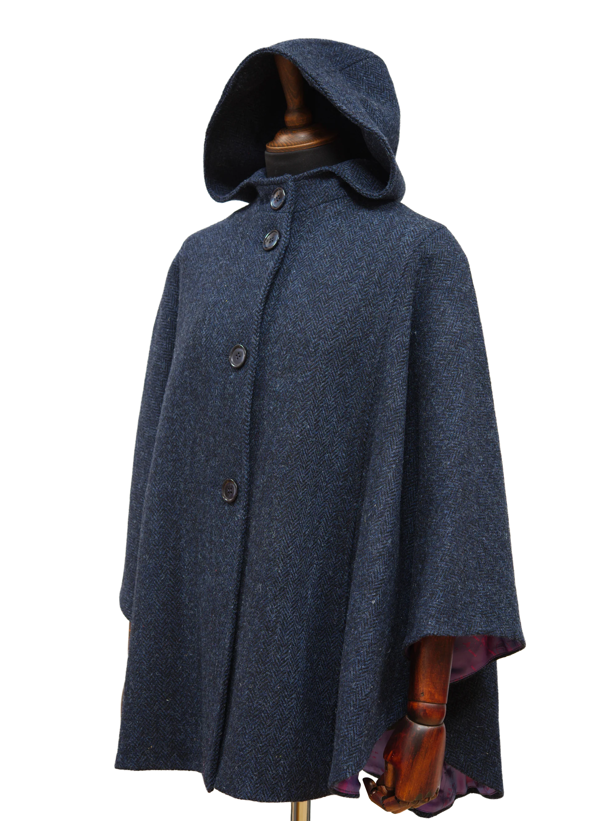 Harris Tweed Ladies Hooded Cape - Navy Herringbone - Image 4