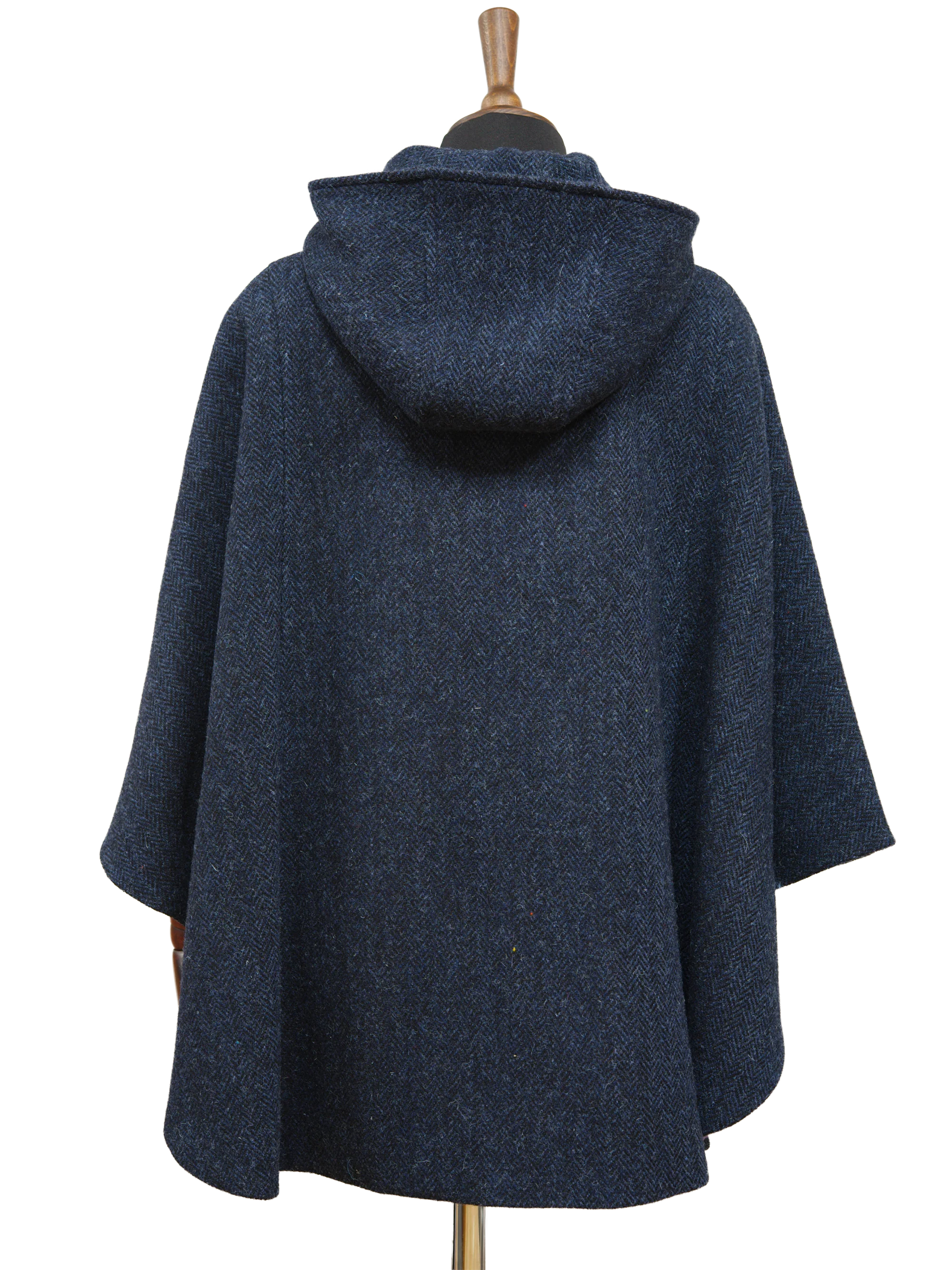 Harris Tweed Ladies Hooded Cape - Navy Herringbone - Image 5