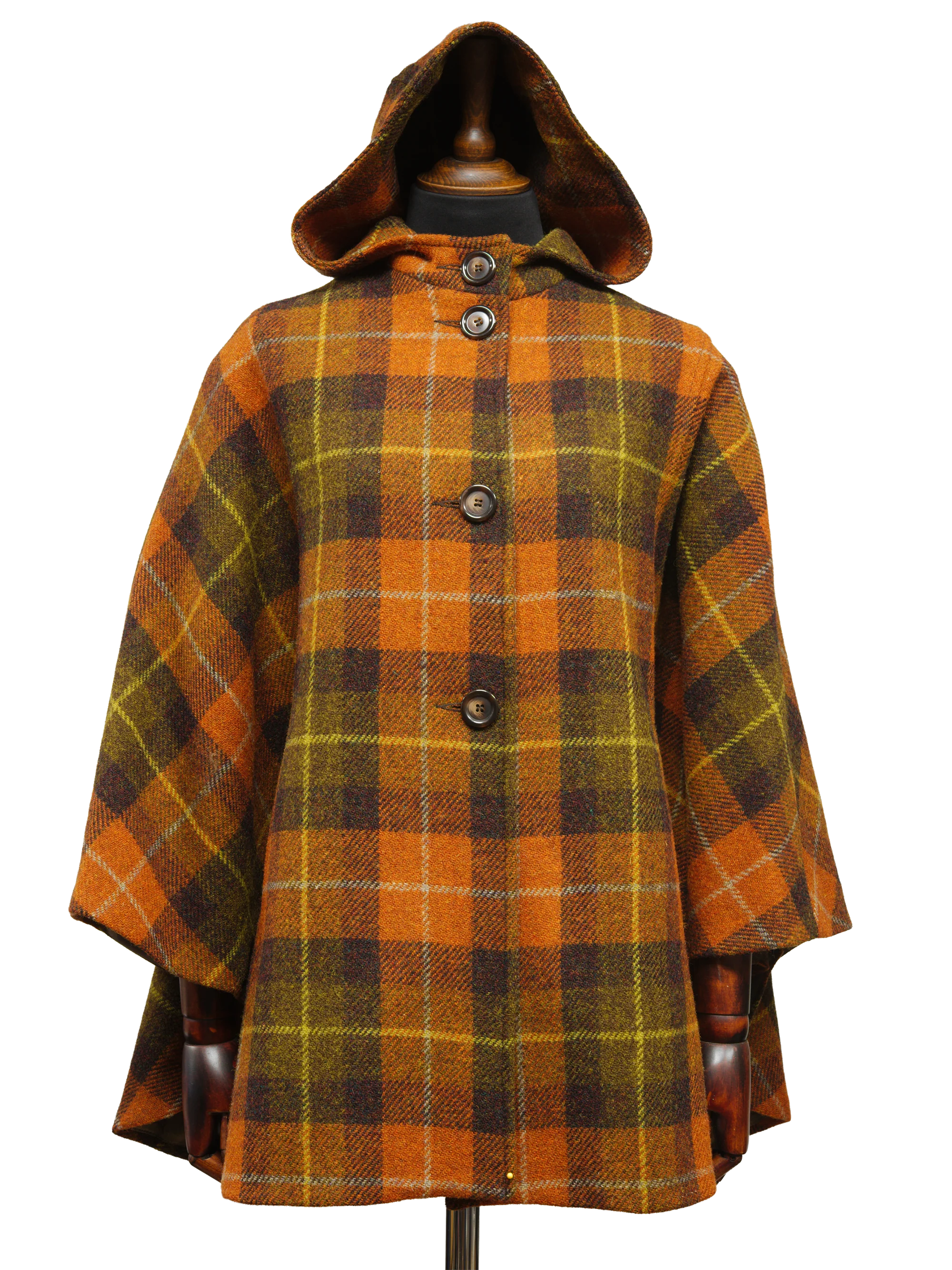 Harris Tweed Ladies Hooded Cape - Rust