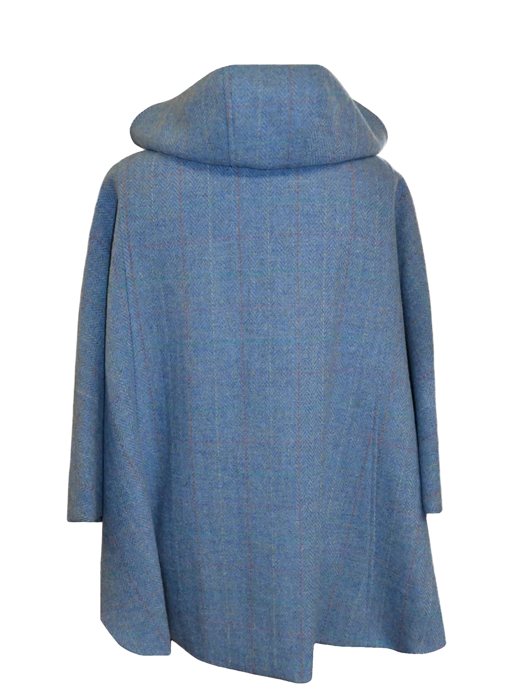 Harris Tweed Ladies Hooded Cape - Sky Windowpane (Celtic Buttons) - Image 2