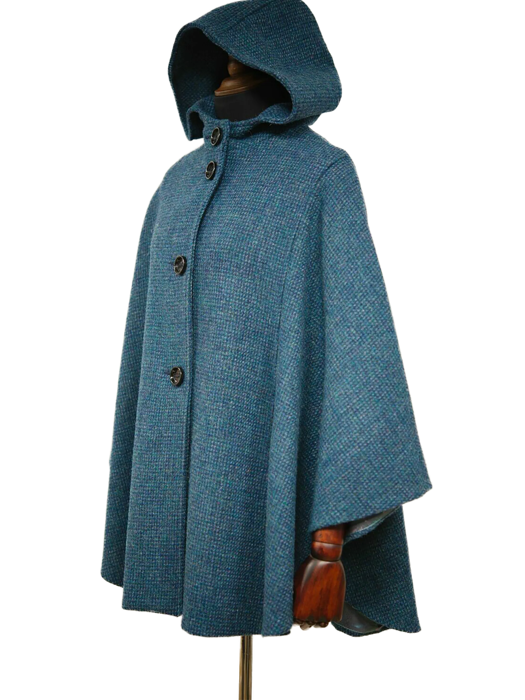 Harris Tweed Ladies Hooded Cape - Teal - Image 2