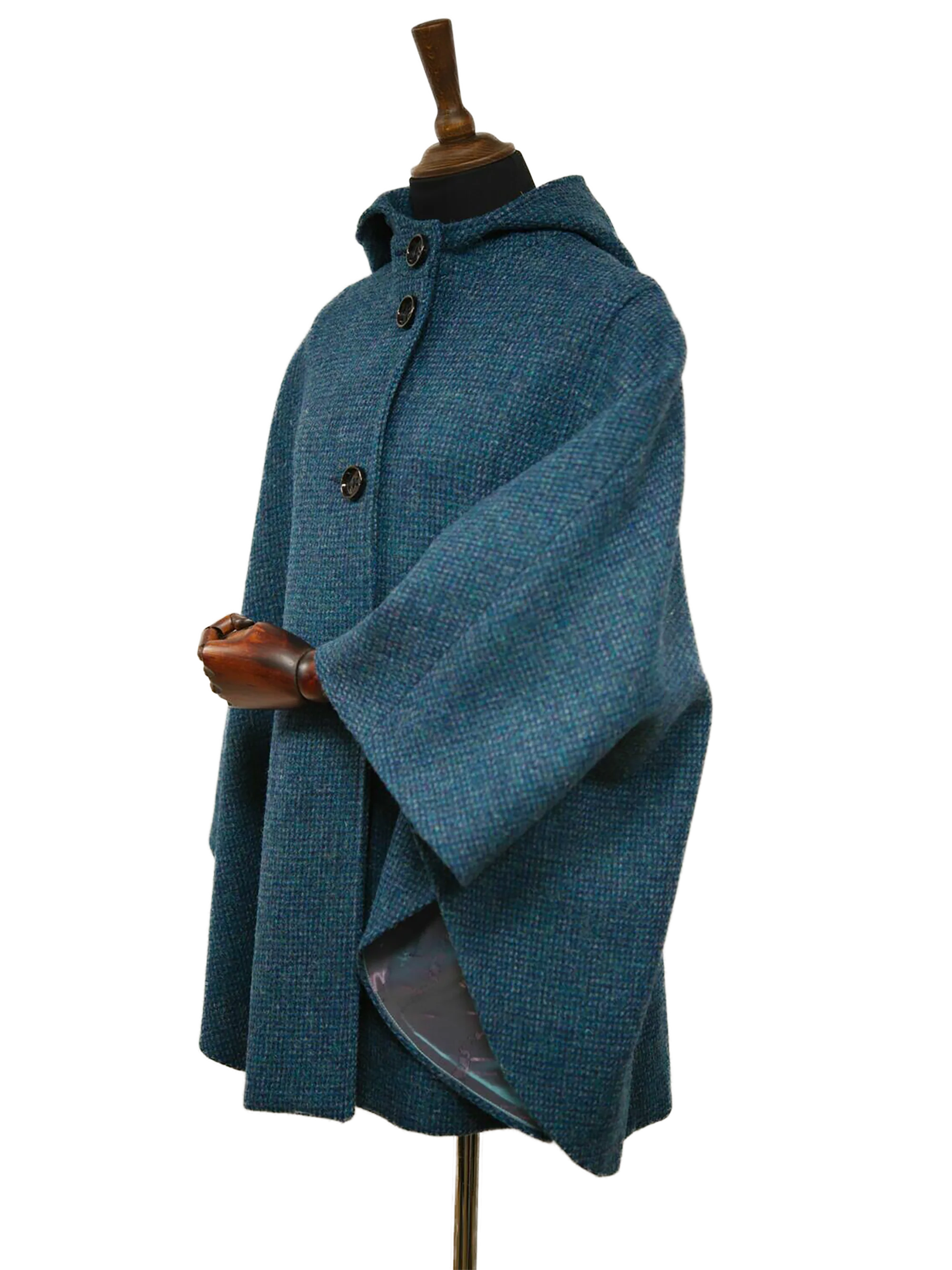 Harris Tweed Ladies Hooded Cape - Teal - Image 5