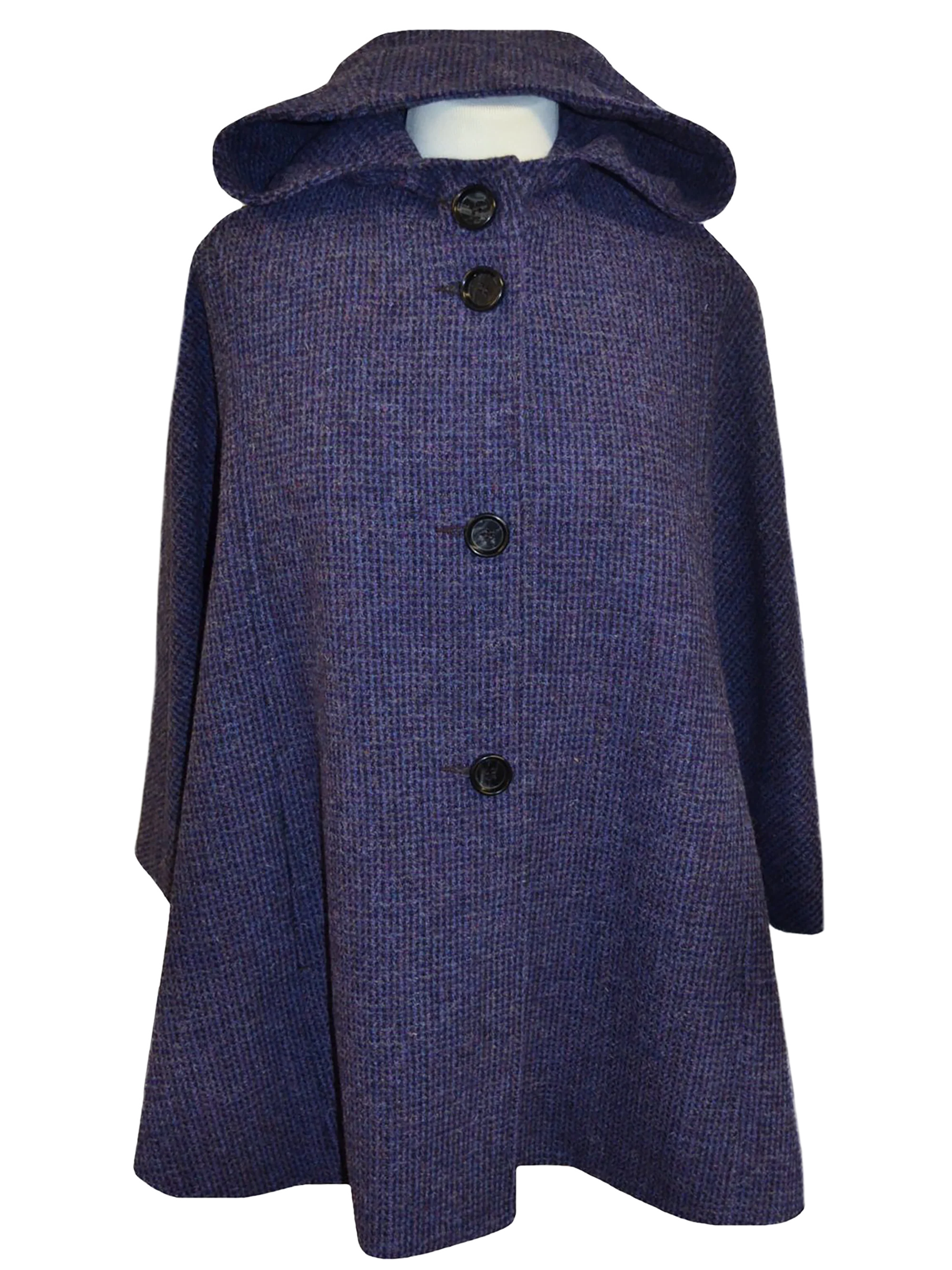 Harris Tweed Ladies Hooded Cape - Violet (Black Buttons)