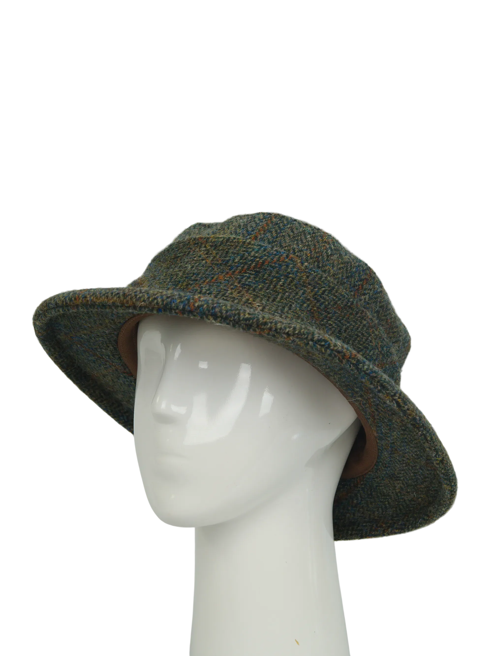 Harris Tweed Melrose Brimmed Hat Green Herringbone With Overcheck (HH) - Image 3