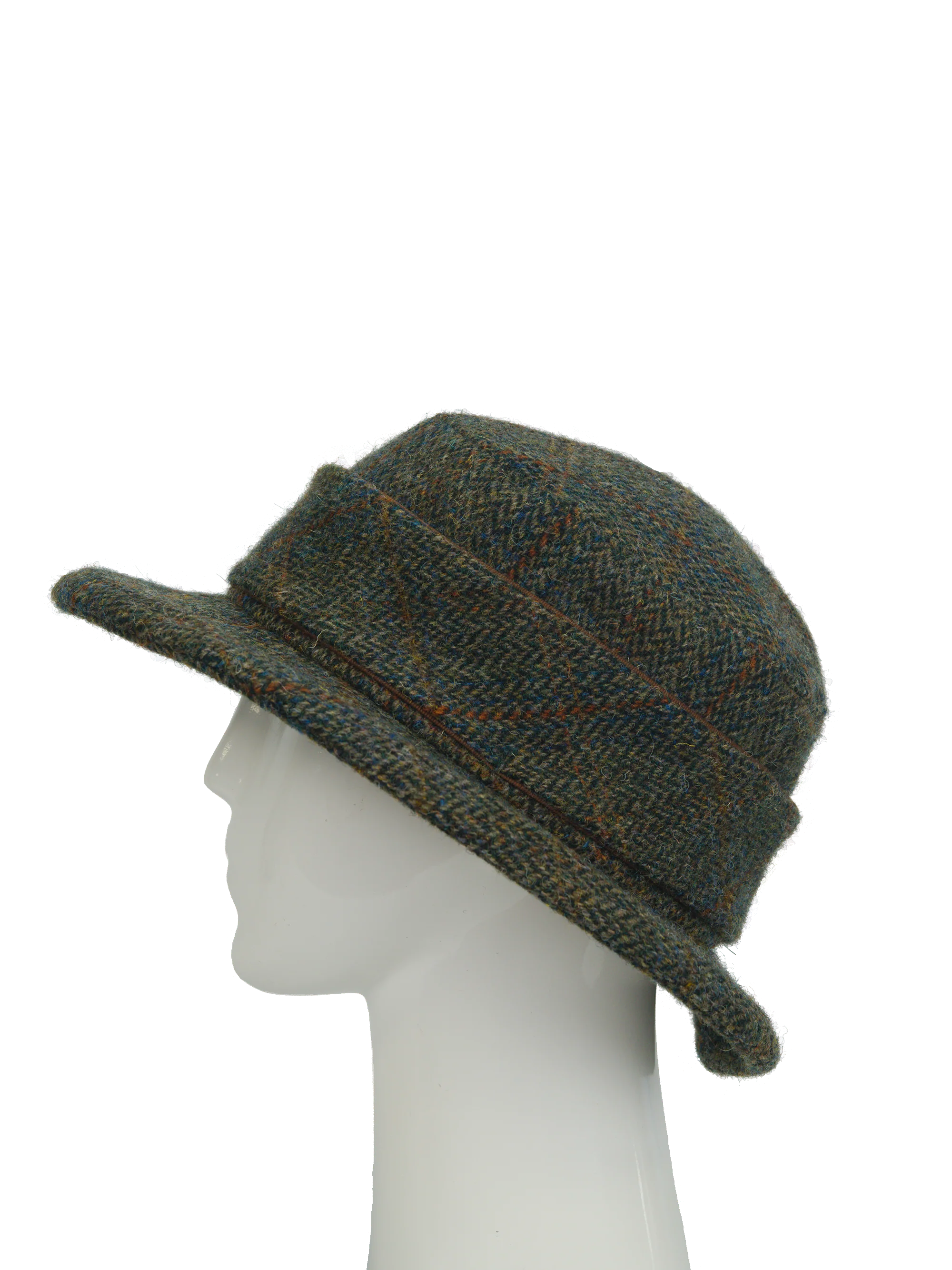 Harris Tweed Melrose Brimmed Hat Green Herringbone With Overcheck (HH) - Image 4