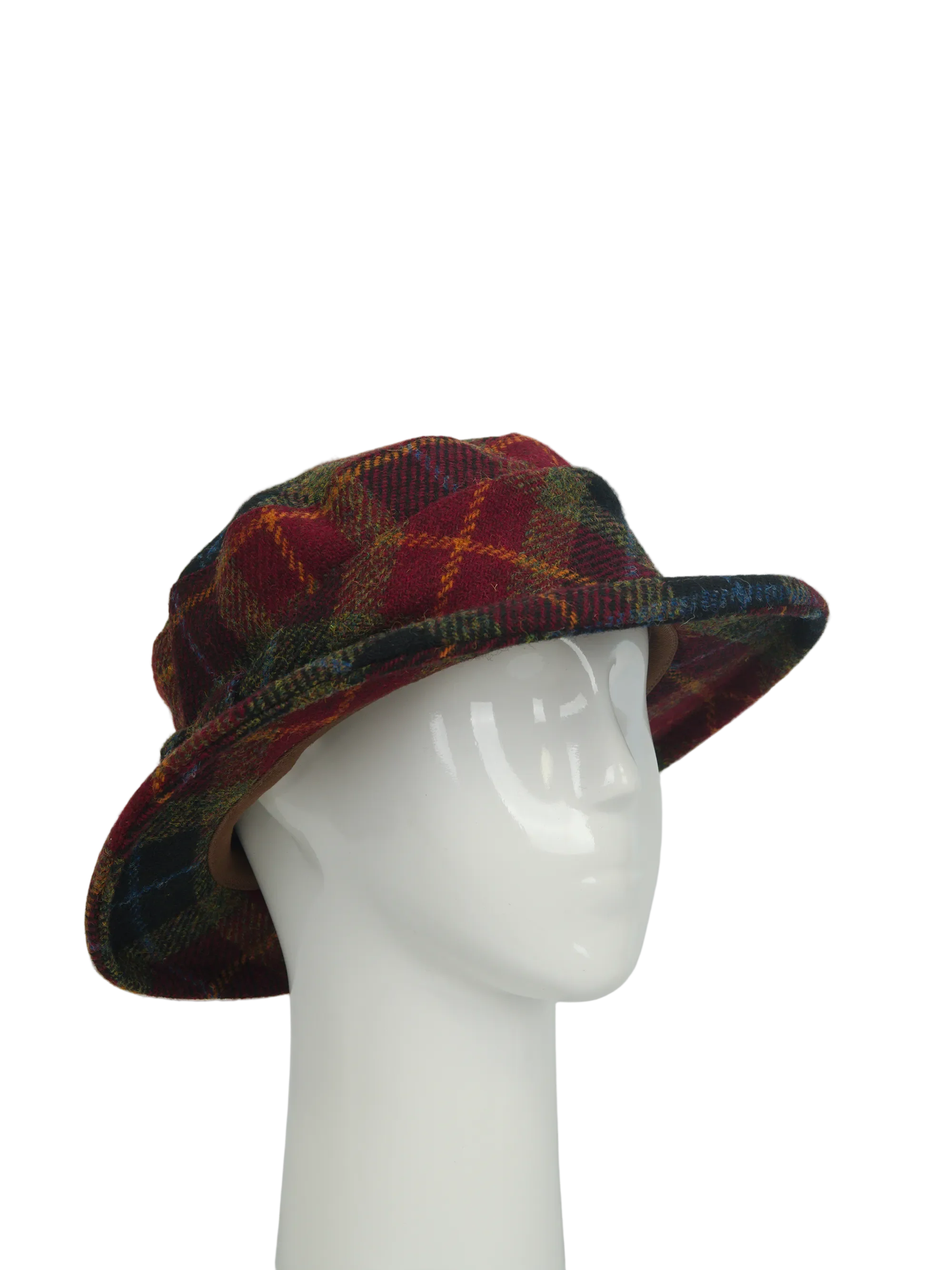 Harris Tweed Melrose Brimmed Hat Green/Rust Check(HH) - Image 2