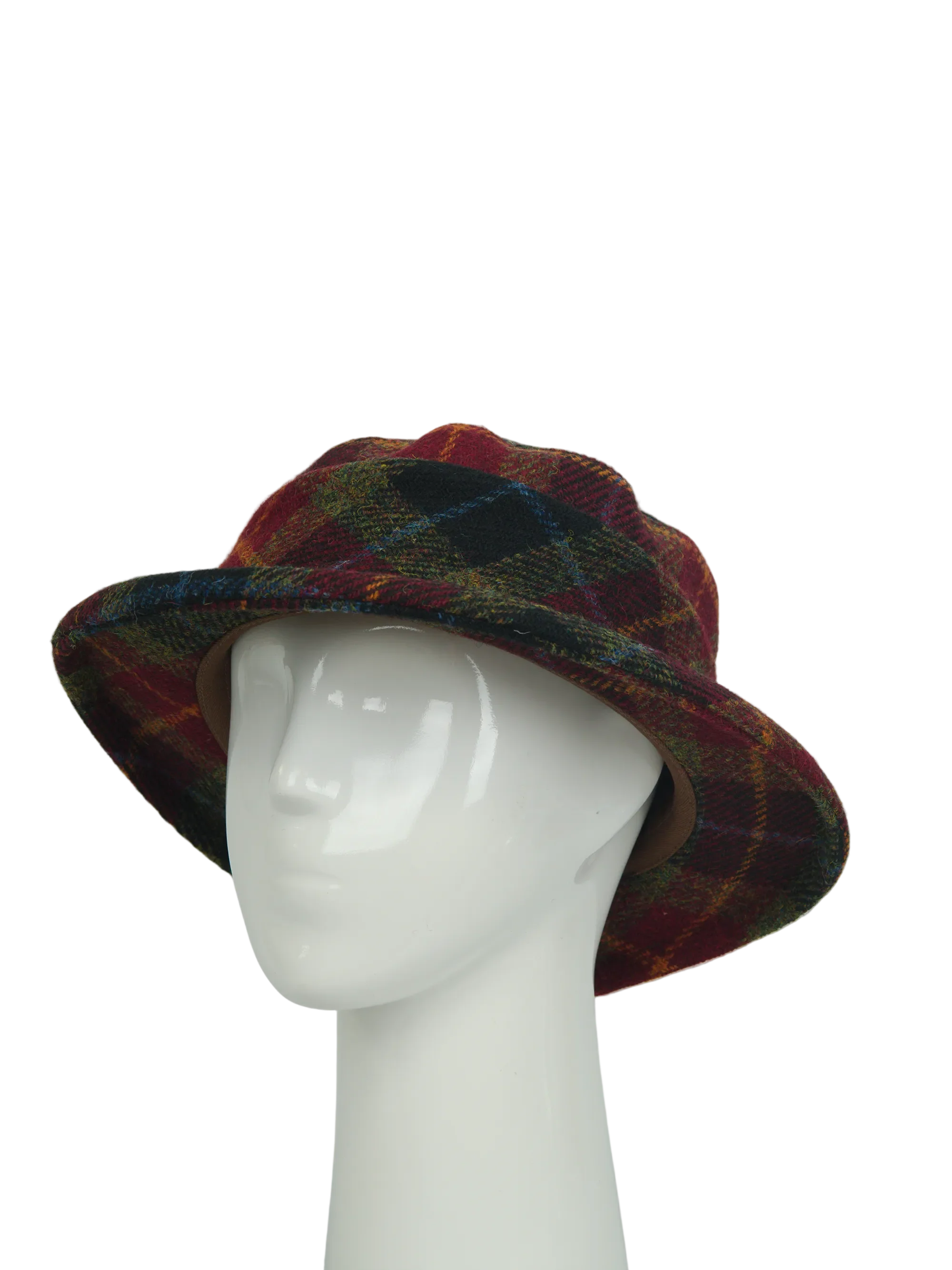 Harris Tweed Melrose Brimmed Hat Green/Rust Check(HH) - Image 3
