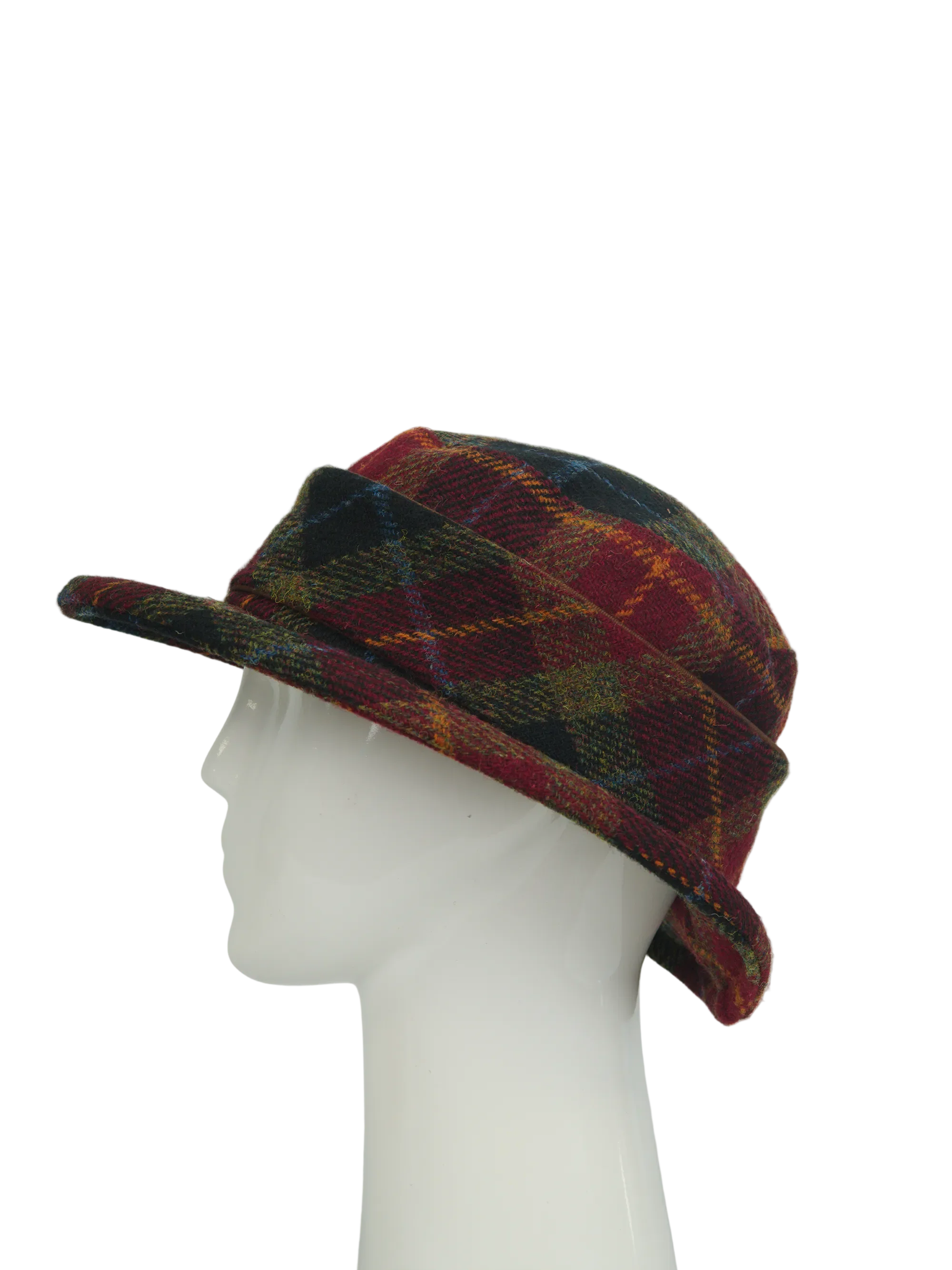 Harris Tweed Melrose Brimmed Hat Green/Rust Check(HH) - Image 4