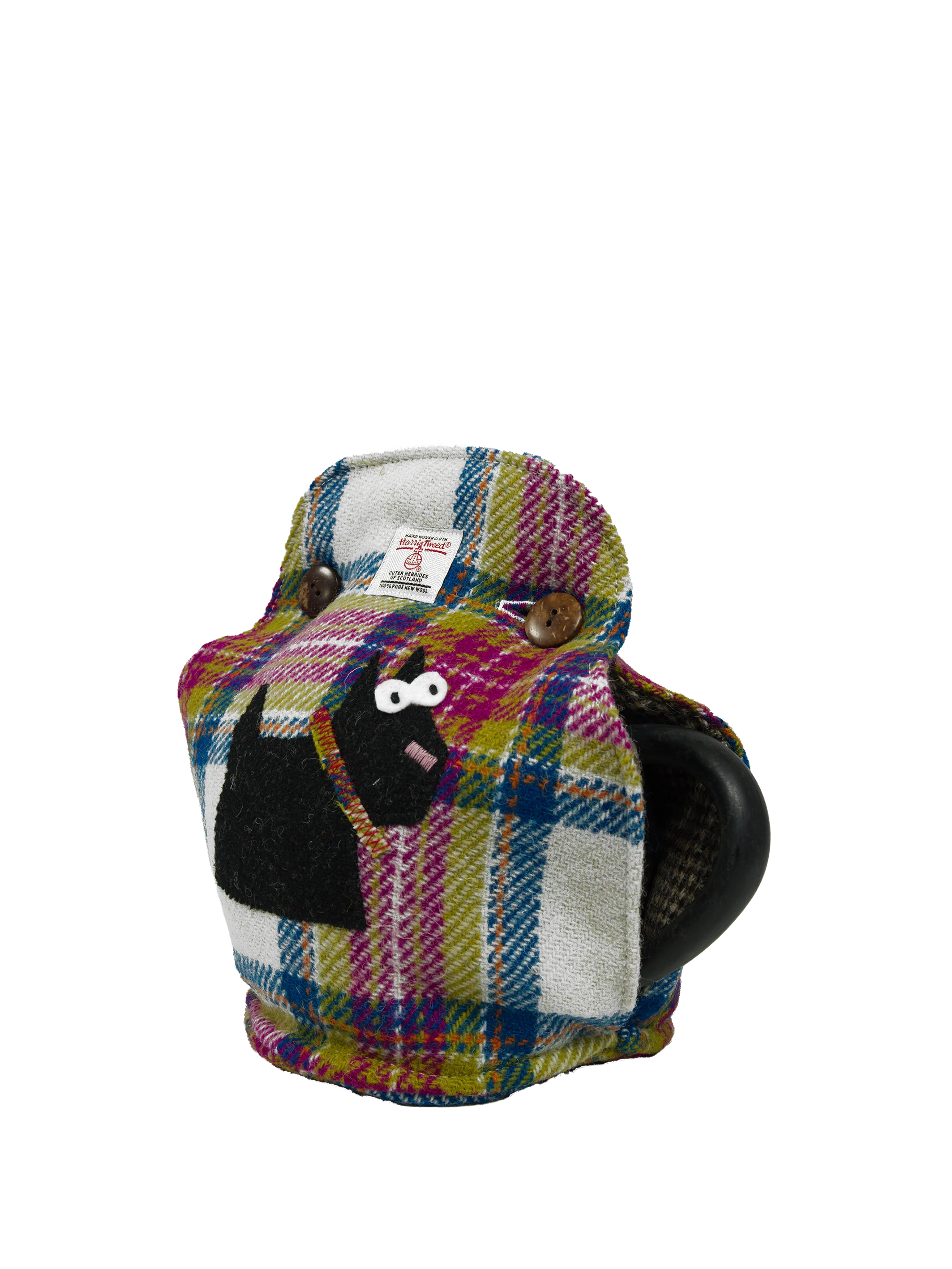 Harris Tweed Tea Cosy - Pink Turquoise Check Scottie Dog - Image 2