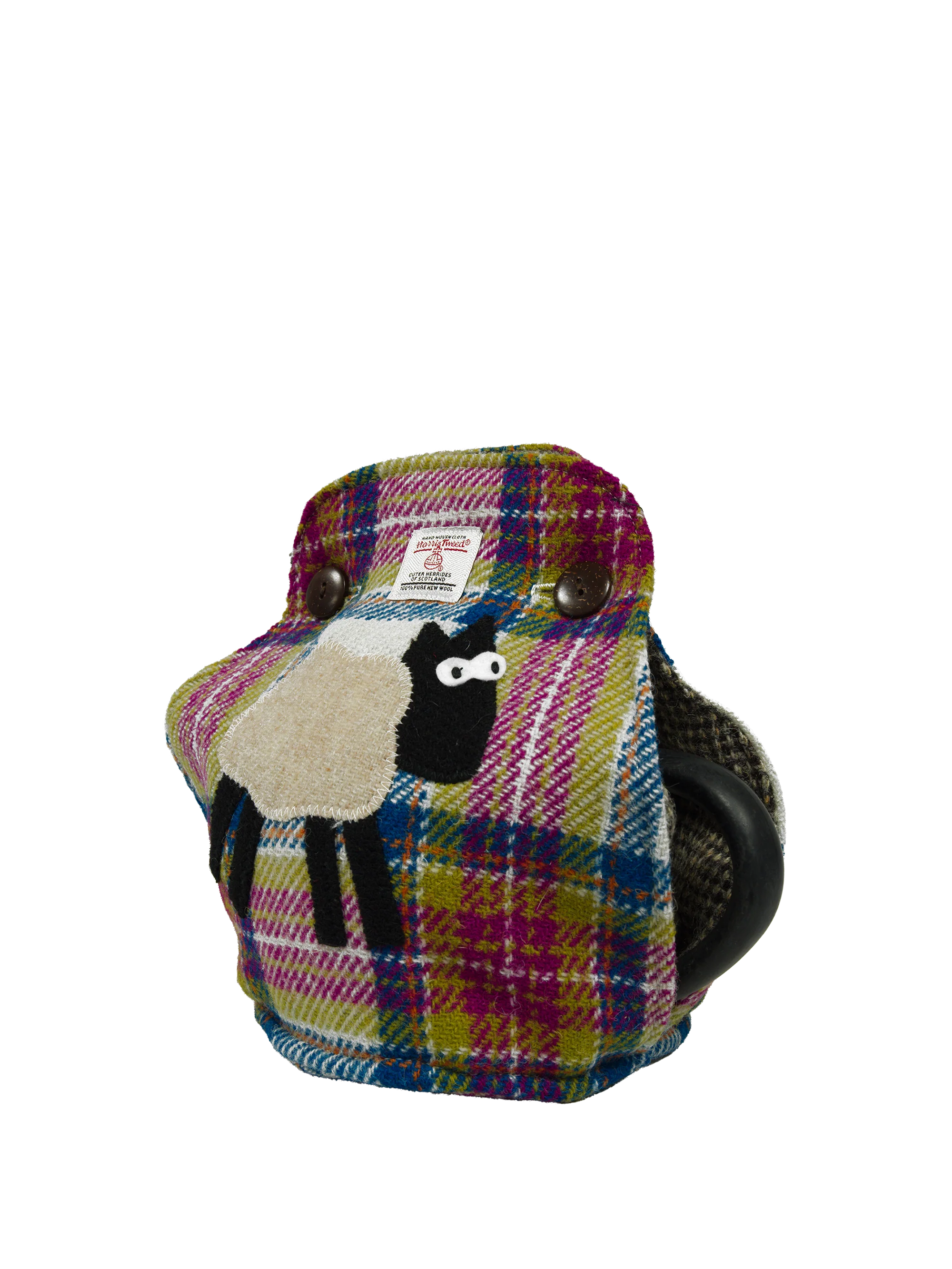 Harris Tweed Tea Cosy - Pink Turquoise Check Sheep - Image 2