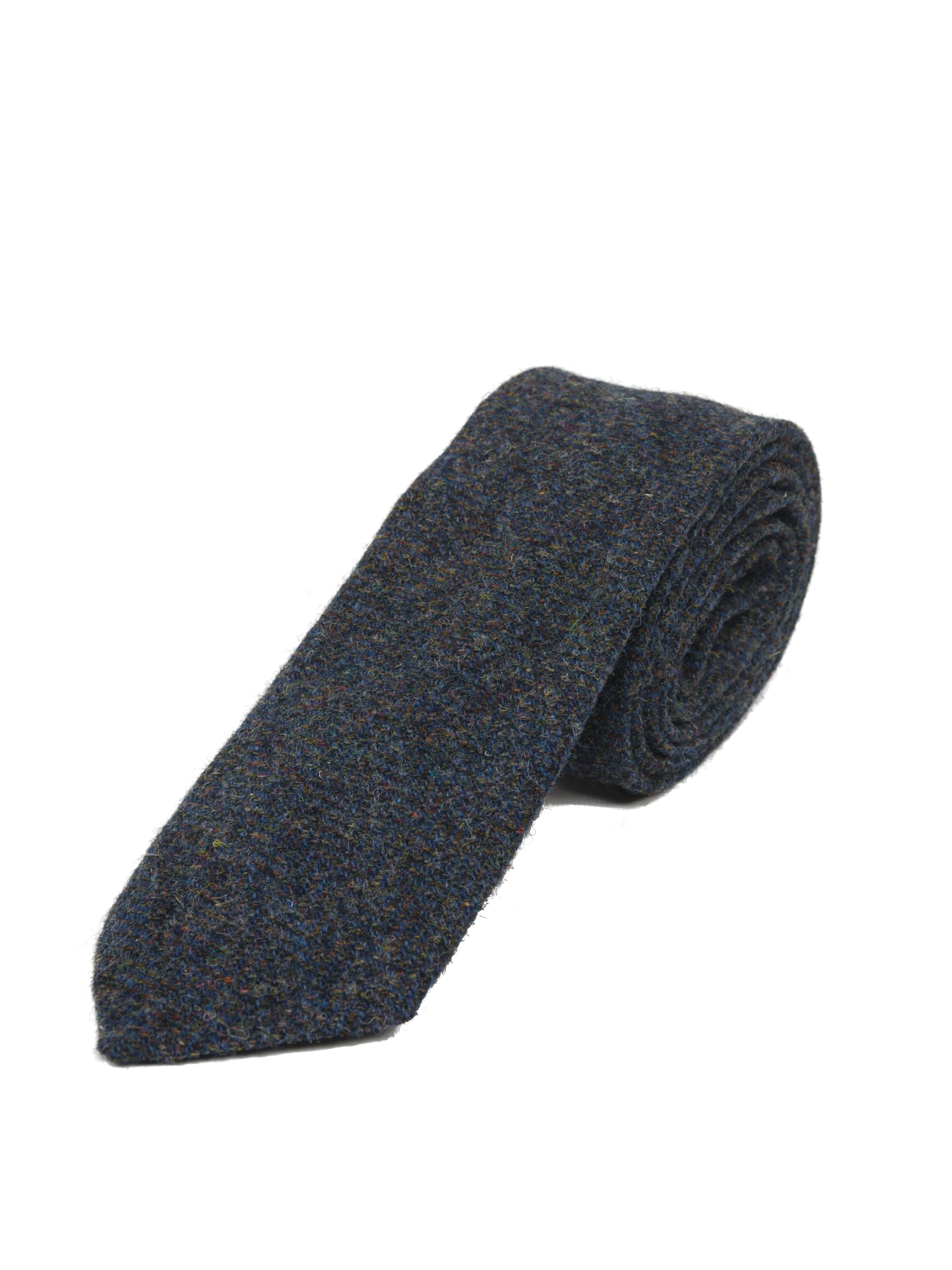 Harris Tweed Tie - Denim/Green Mix HB - Image 3