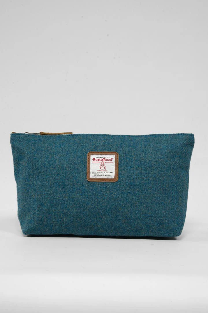 Harris Tweed Toiletries Bag - 350 Tan Leather