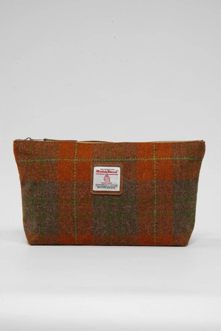 Harris Tweed Toiletries Bag - A0124 Tan Leather