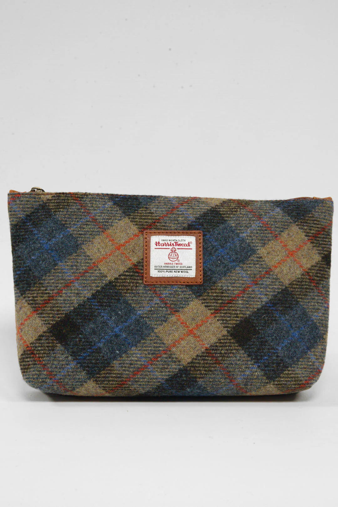 Harris Tweed Toiletries Bag - A0162(C) (Tan Leather)