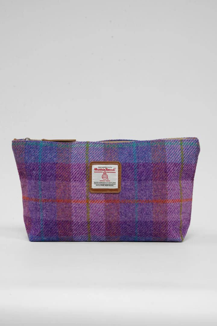 Harris Tweed Toiletries Bag - A0167 Tan Leather