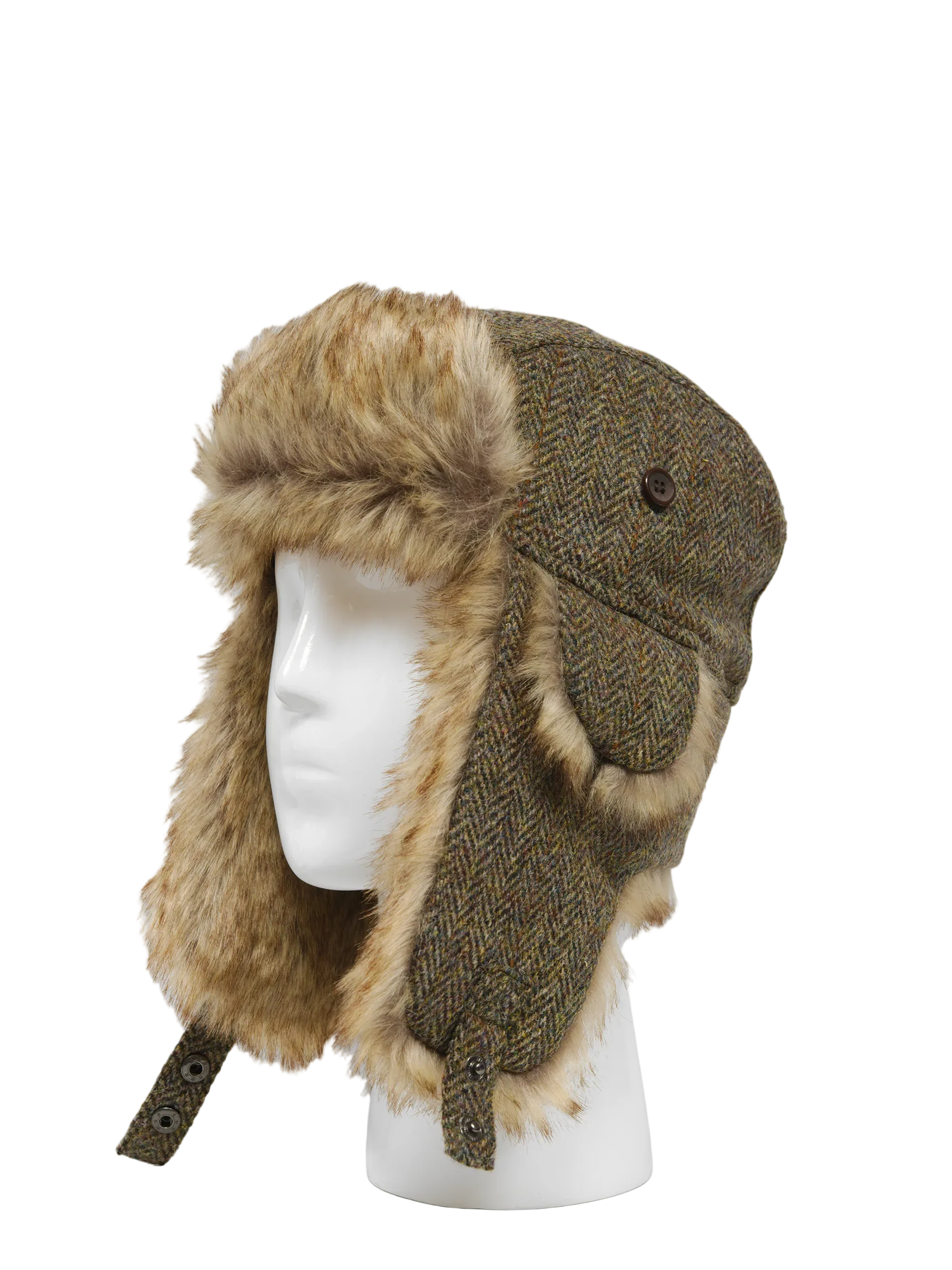 Harris Tweed Trapper Hat - Brown Herringbone w/Overcheck