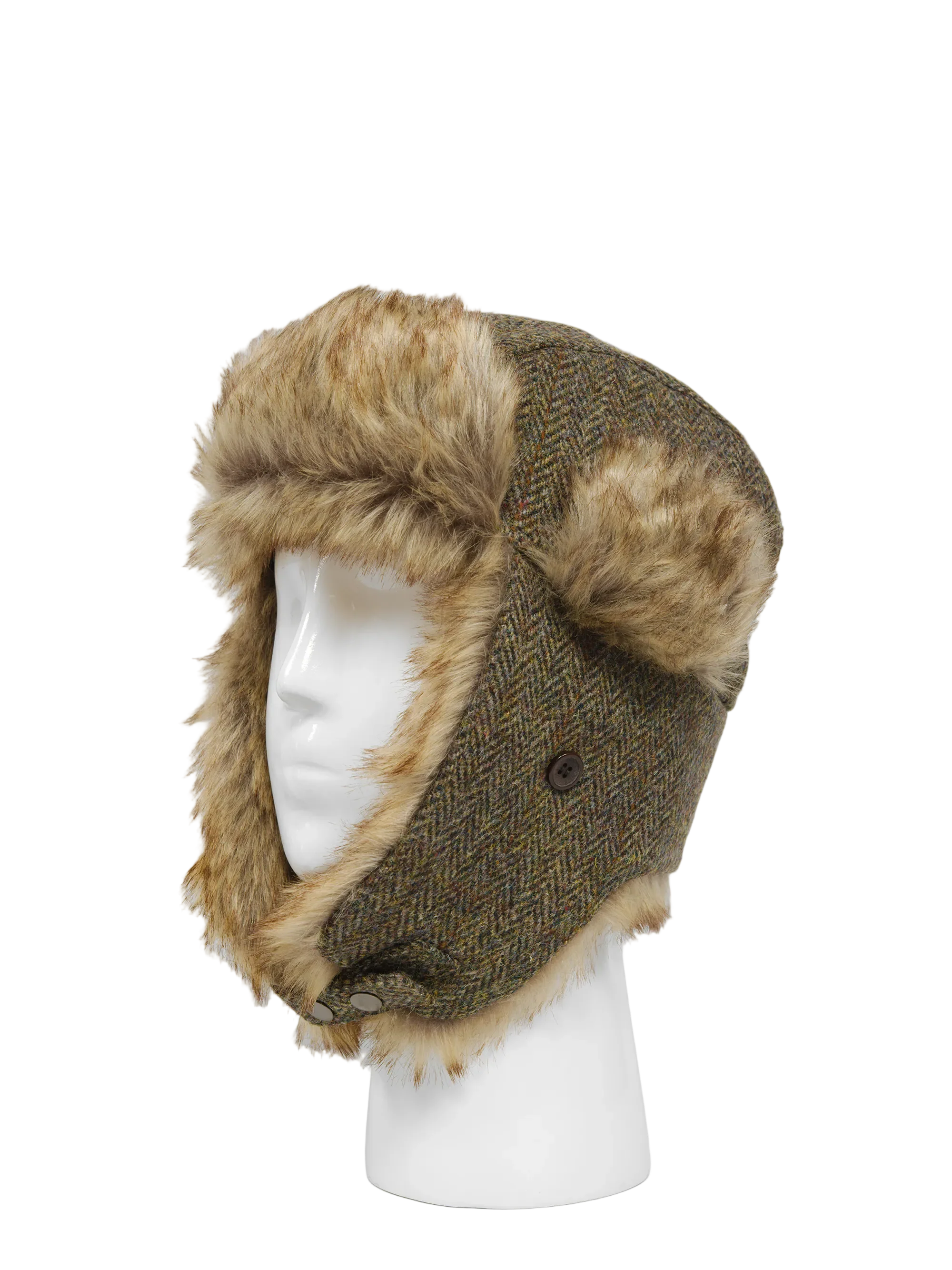 Harris Tweed Trapper Hat - Brown Herringbone w/Overcheck - Image 2
