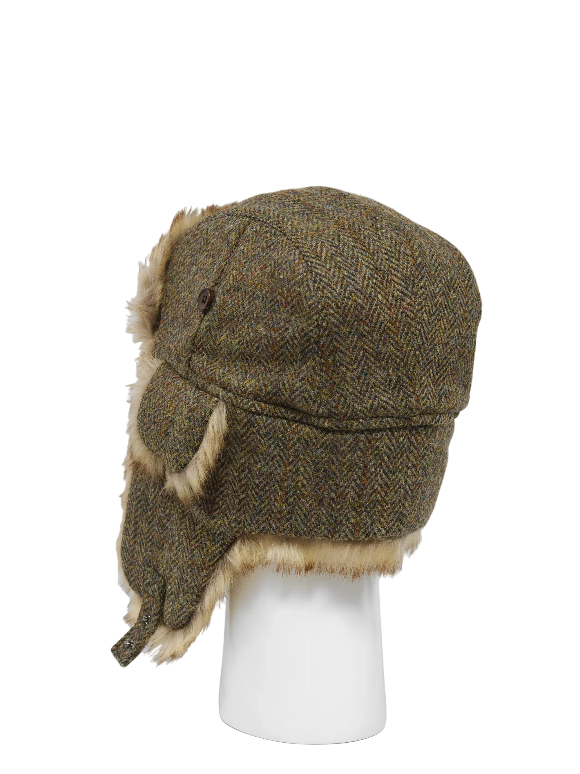 Harris Tweed Trapper Hat - Brown Herringbone w/Overcheck - Image 4