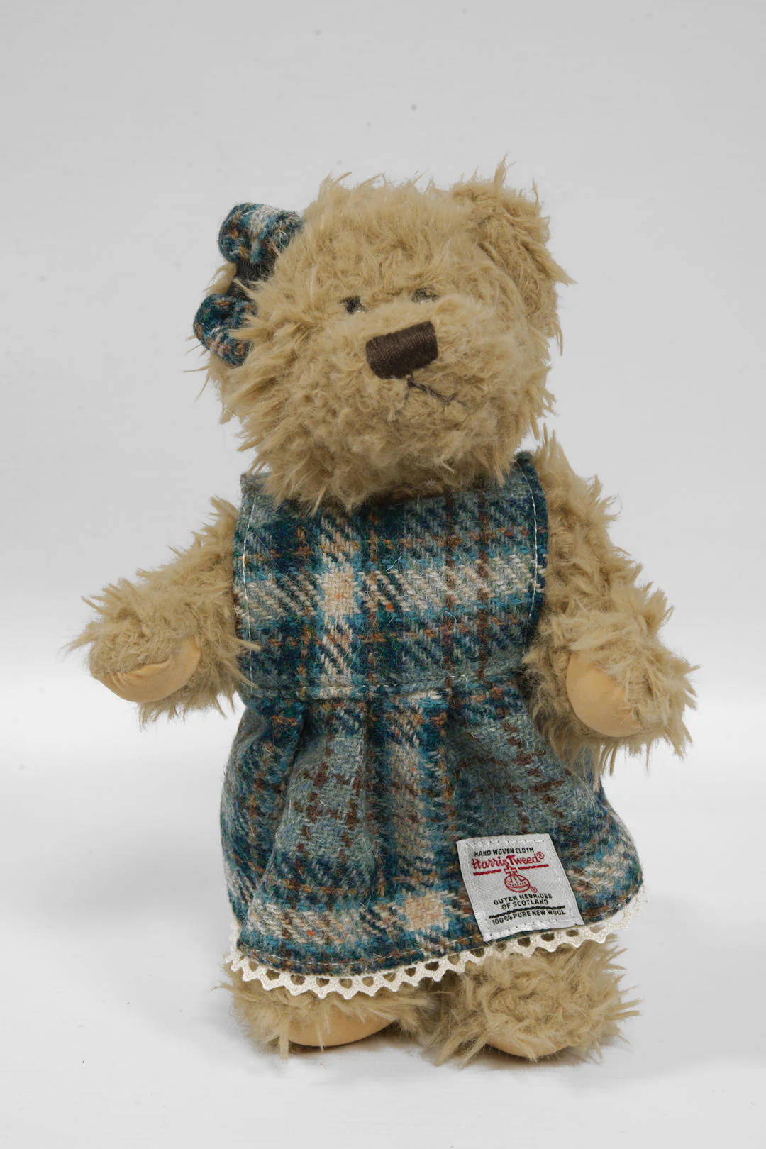 Teddy Bear with Harris Tweed Outfit Girl - Duck Egg Check Small