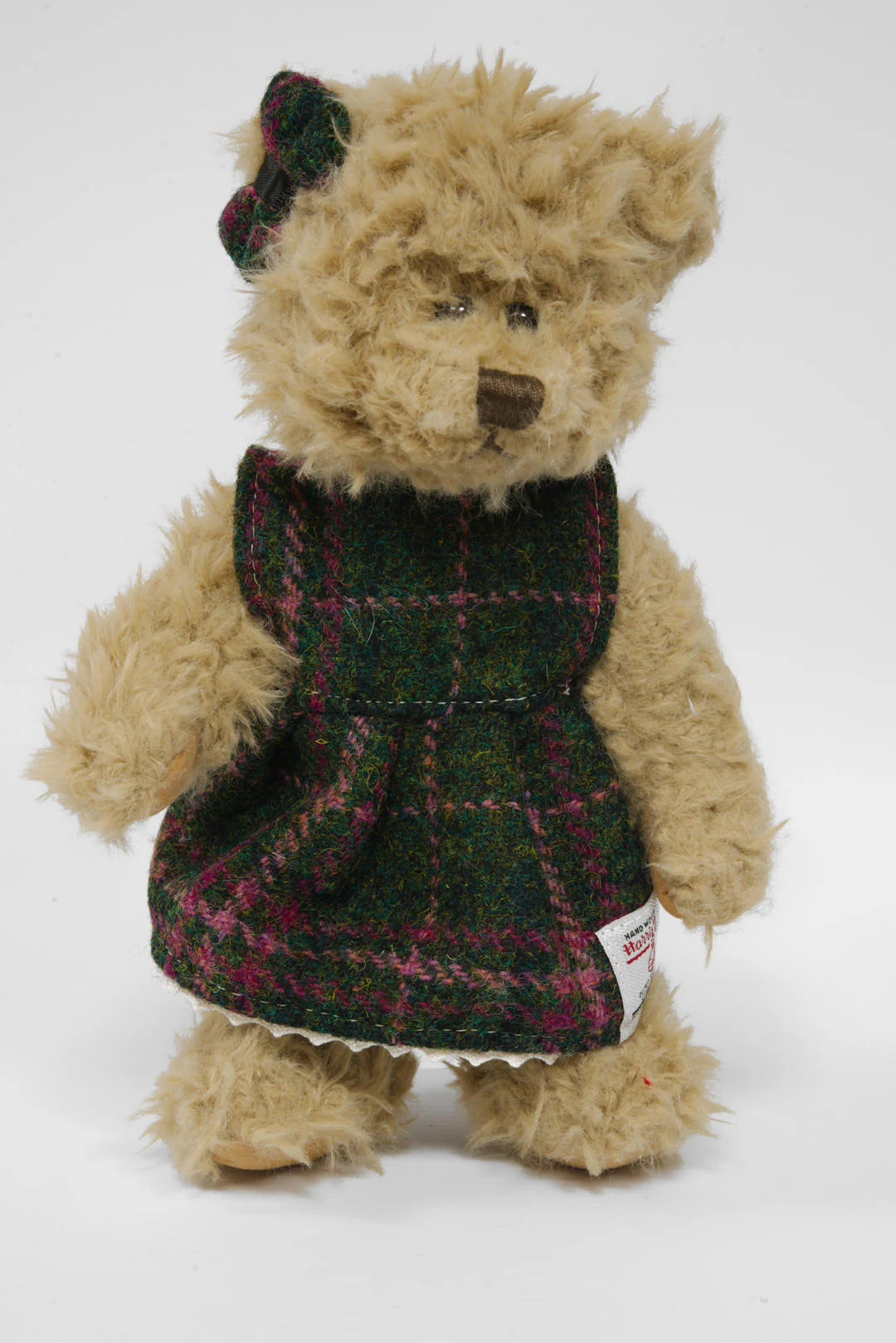 Teddy Bear with Harris Tweed Outfit Girl - Green/Plum Check Small