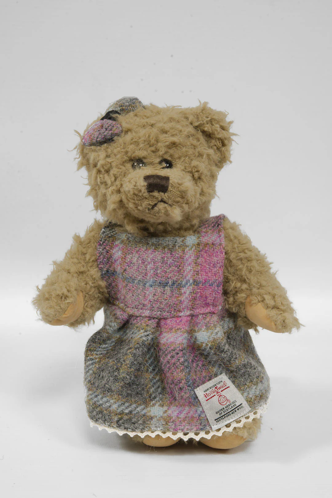Teddy Bear with Harris Tweed Outfit Girl - Pink Mint Grey Check Small