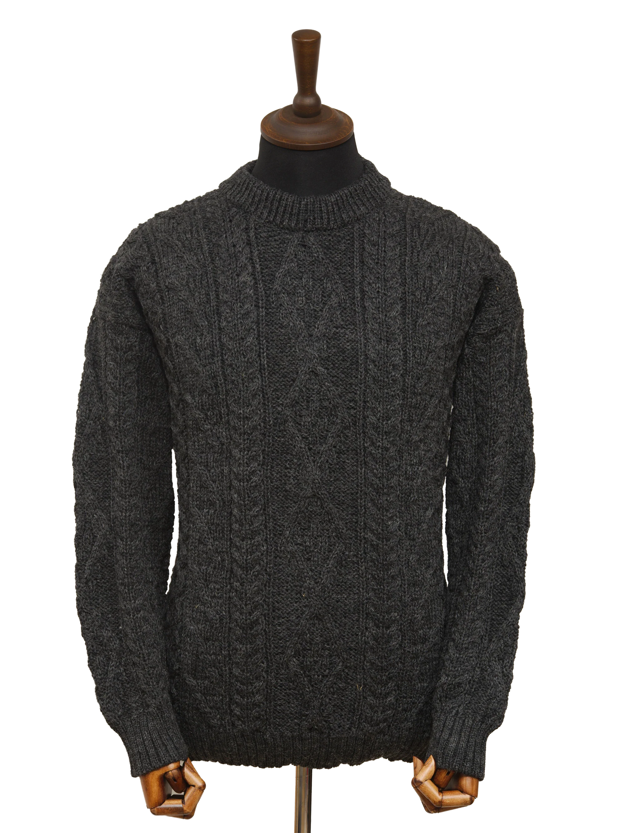 Unisex Aran Crew Neck Jumper - Charcoal