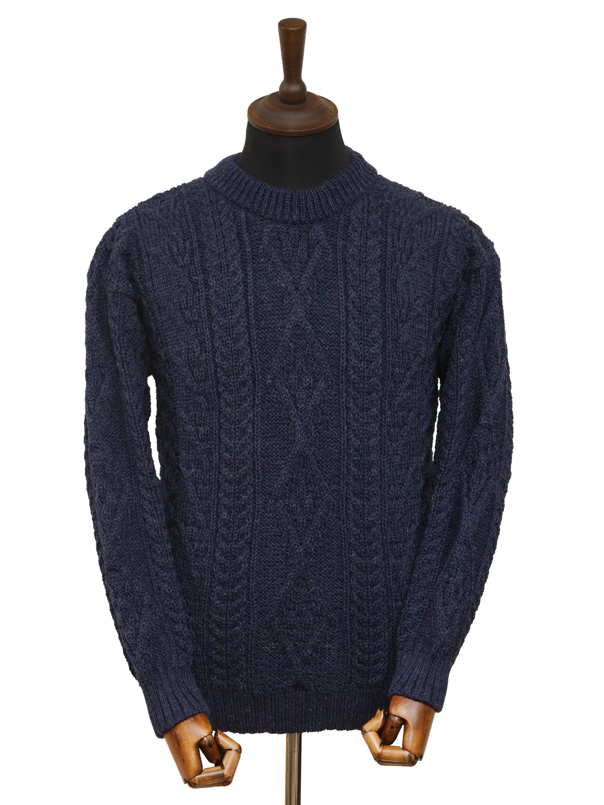 Unisex Aran Crew Neck Jumper - Denim