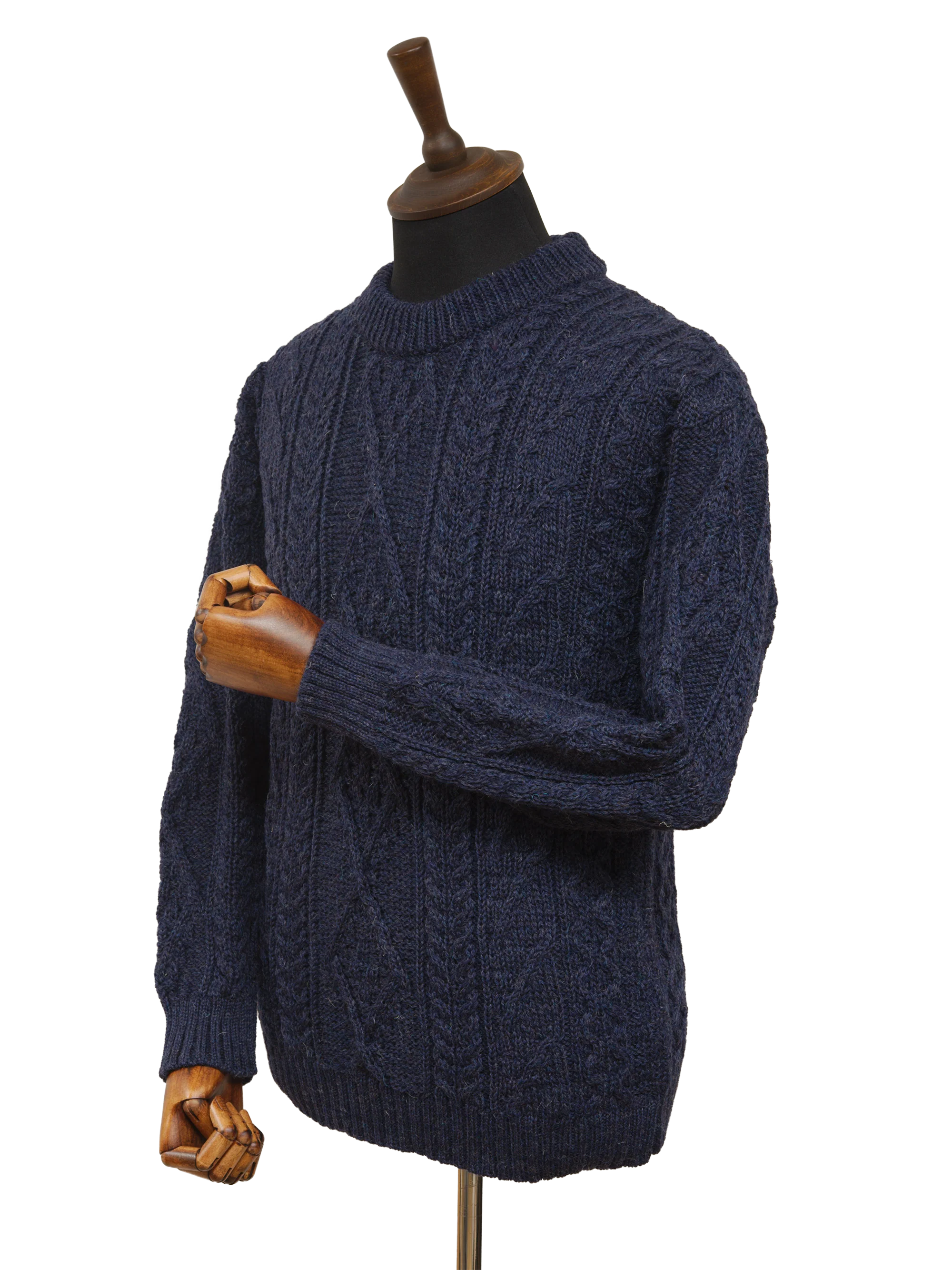 Unisex Aran Crew Neck Jumper - Denim - Image 2