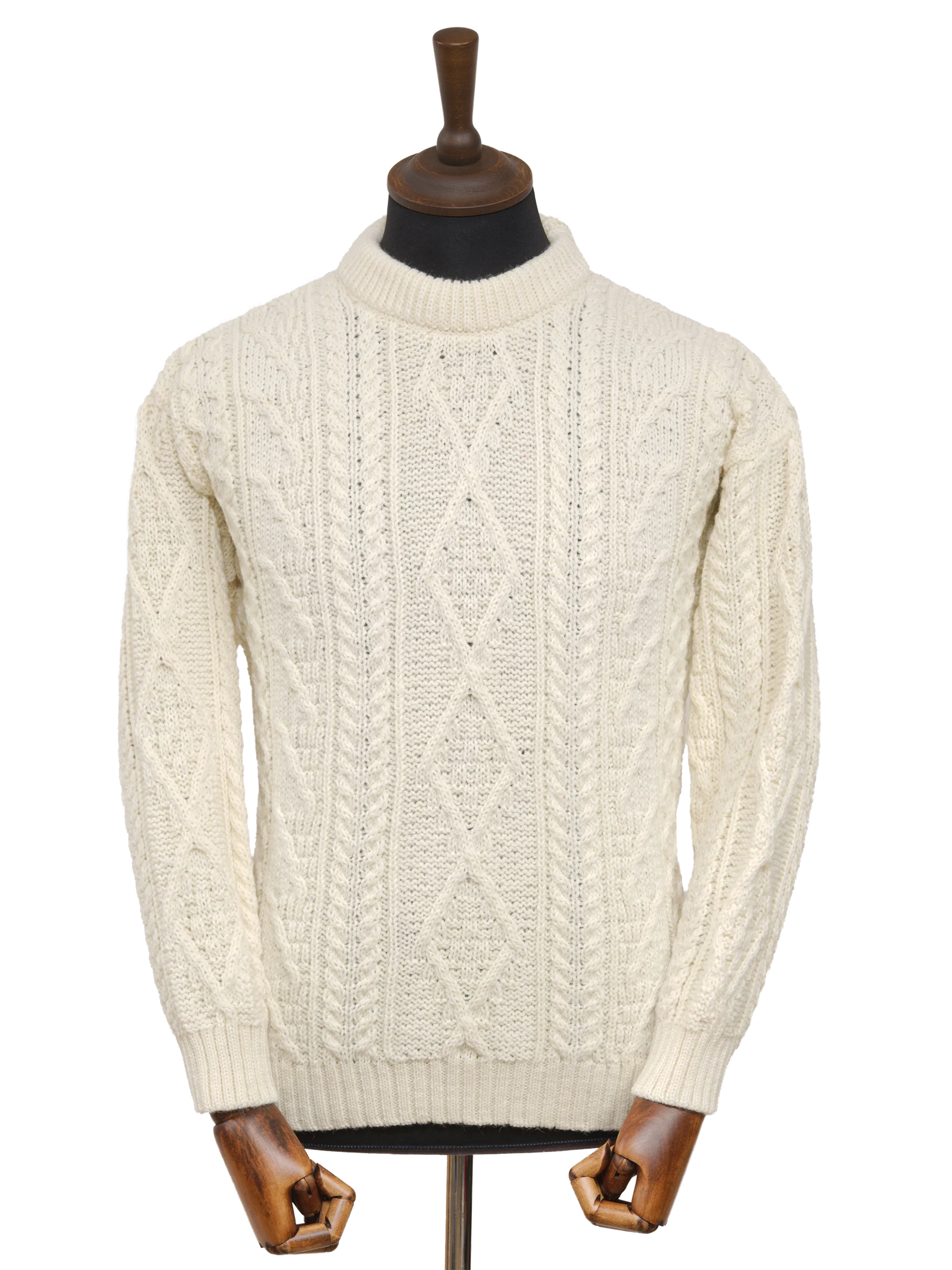 Unisex Aran Crew Neck Jumper - Ecru Cream