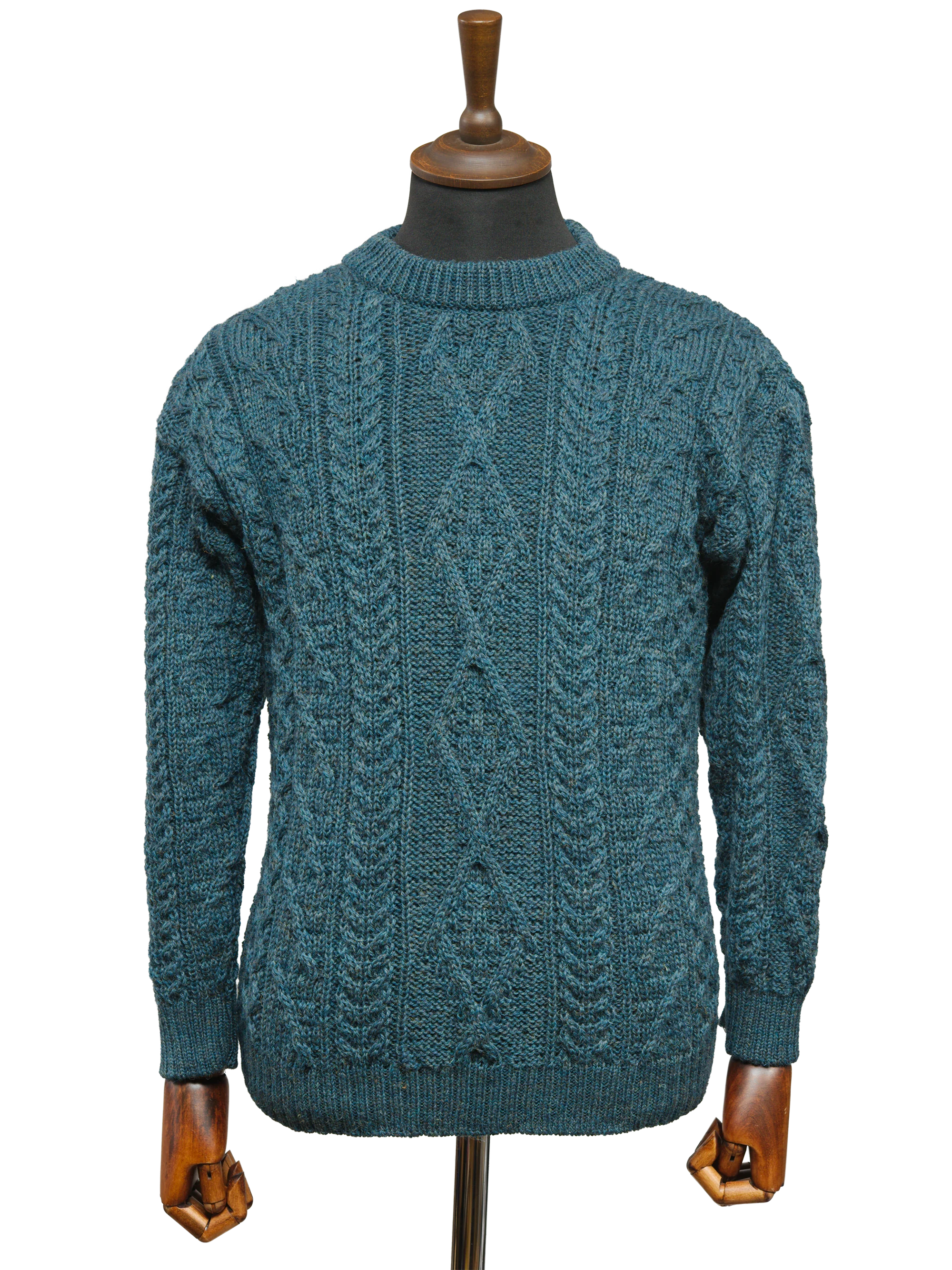 Unisex Aran Crew Neck Jumper - Mallard