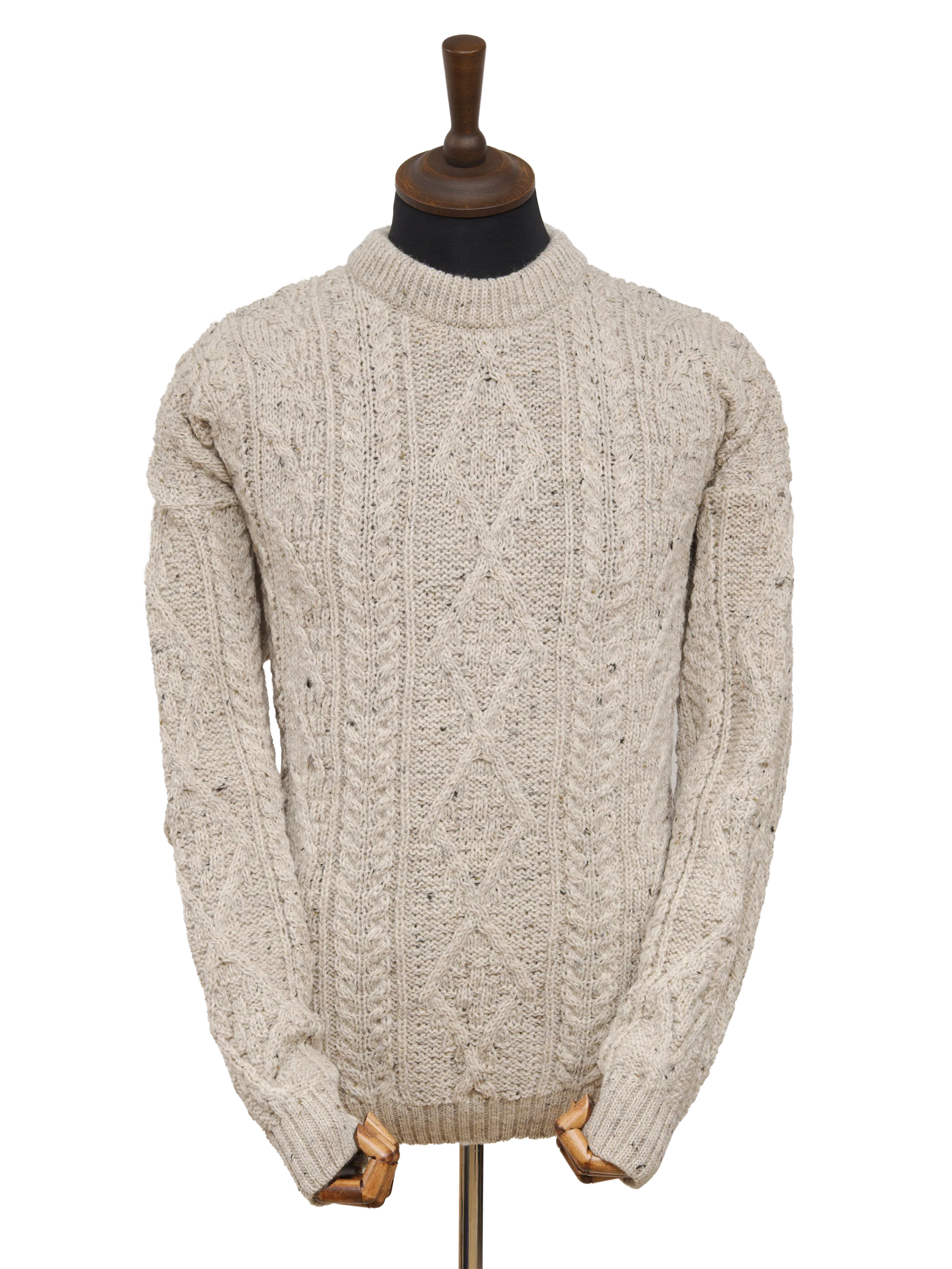 Unisex Aran Crew Neck Jumper - Oatmeal