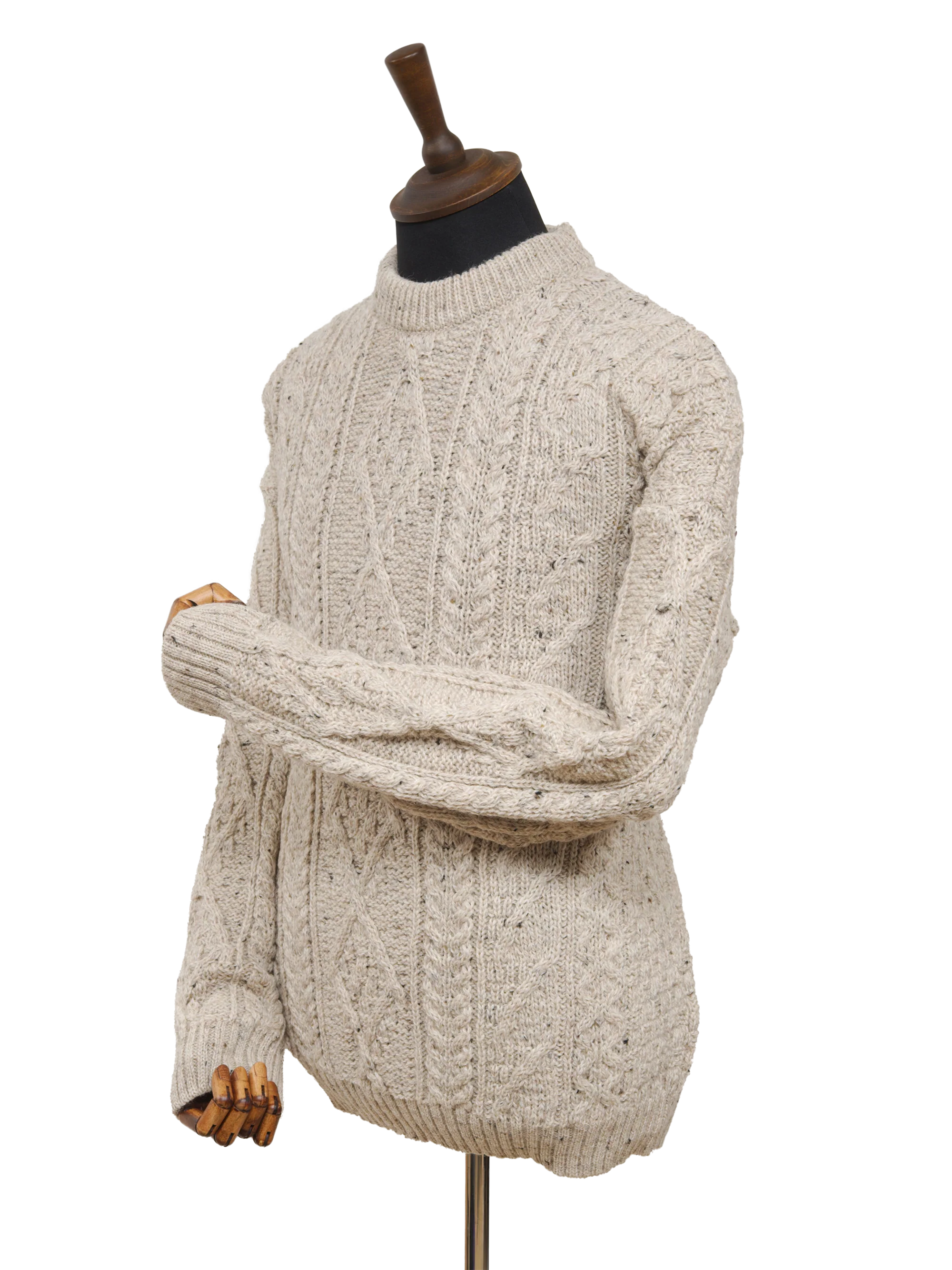 Unisex Aran Crew Neck Jumper - Oatmeal - Image 2