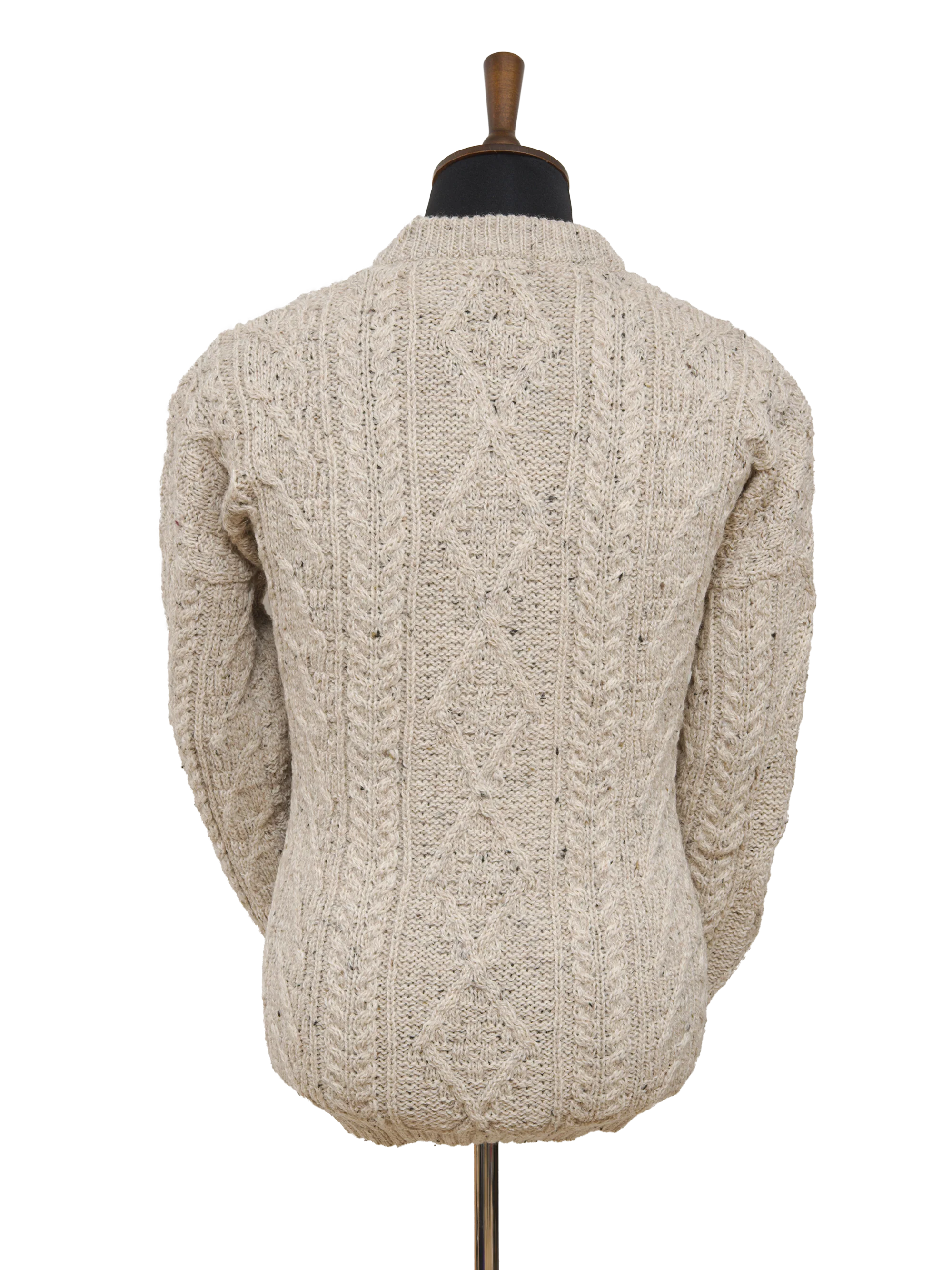 Unisex Aran Crew Neck Jumper - Oatmeal - Image 3