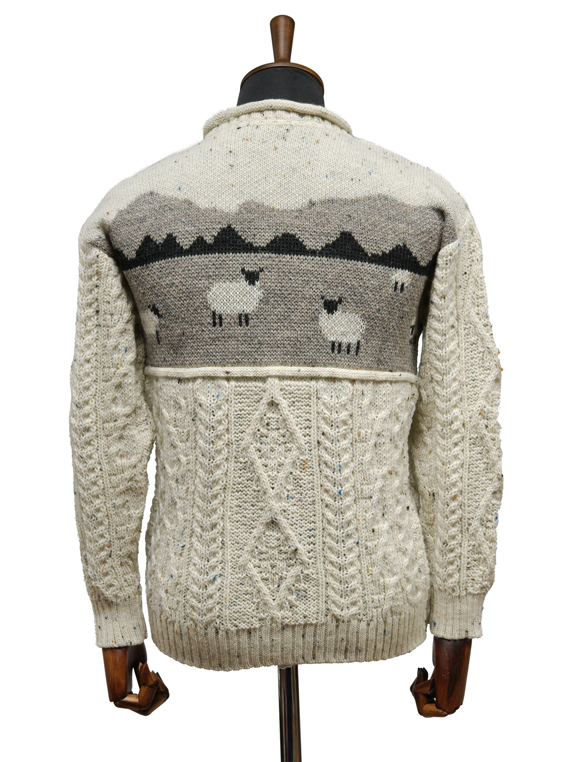 Unisex Aran Crew Neck Jumper - Sheep Scene Speckle - Image 3